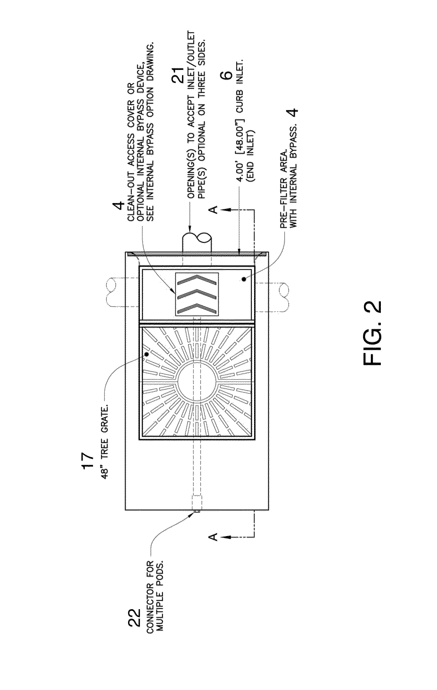 Bioretention system with high internal high flow bypass