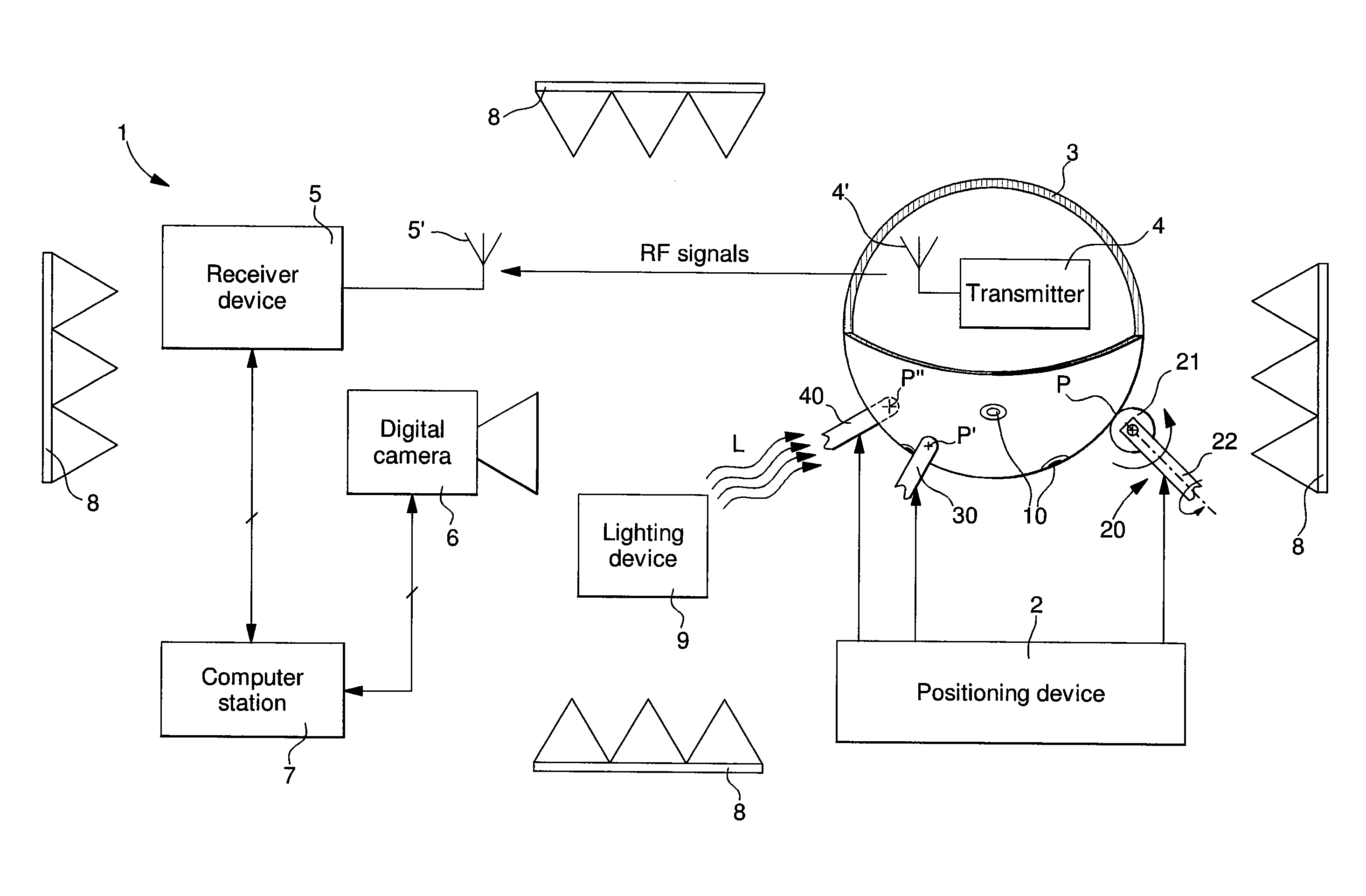 Radiation diagram measuring system for a transmitting antenna