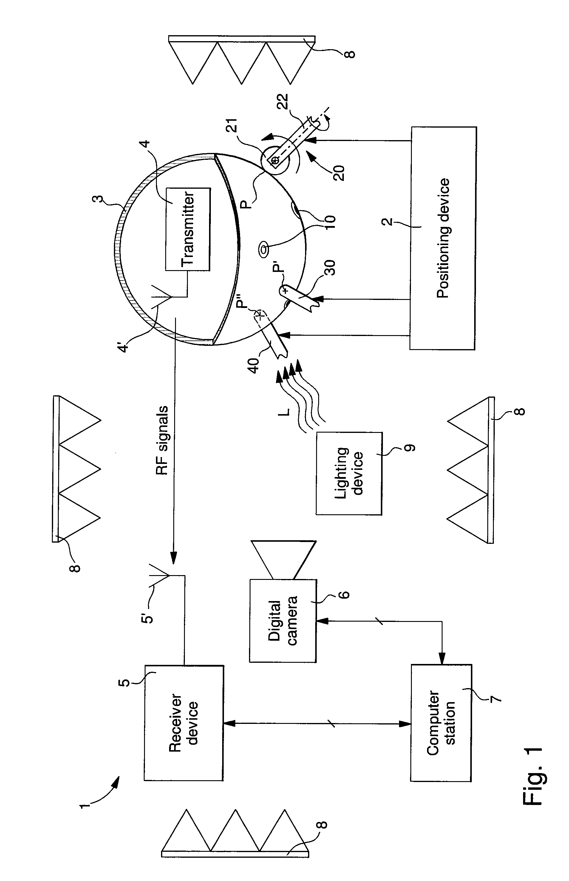 Radiation diagram measuring system for a transmitting antenna