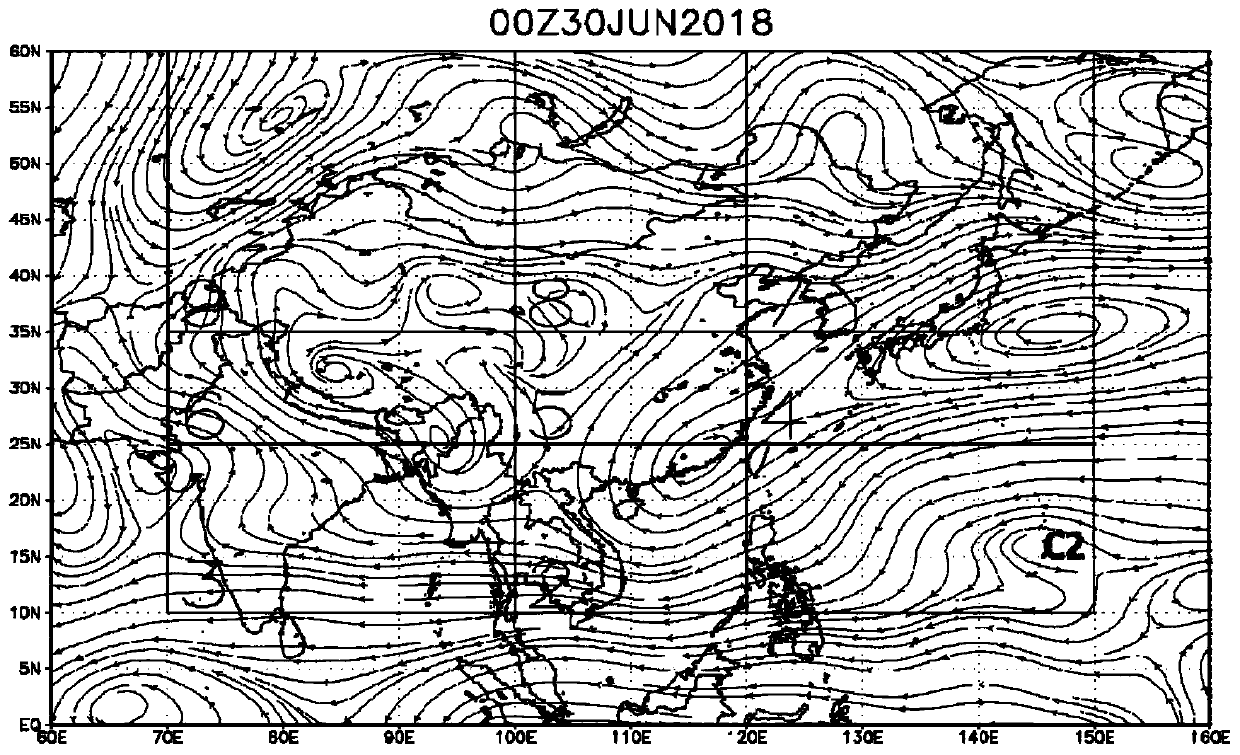 Method for predicting typhoons and heavy rains in southern China based on low frequency flow field map