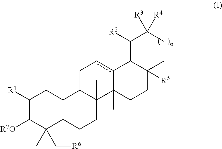 Combination of pentacyclic triterpenes and hydroxytyrosol and derivatives thereof