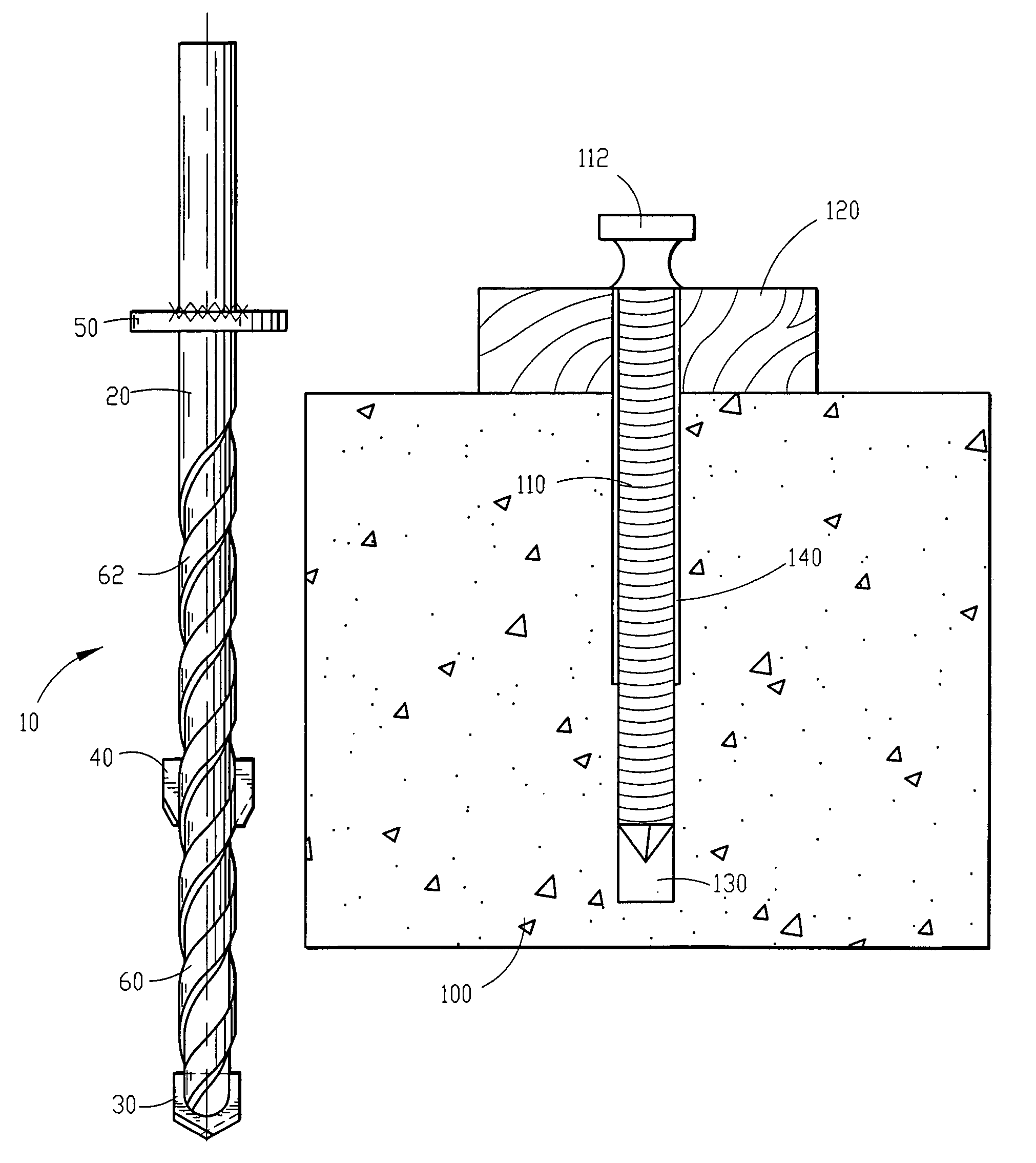 Anchoring drill bit, system and method of anchoring