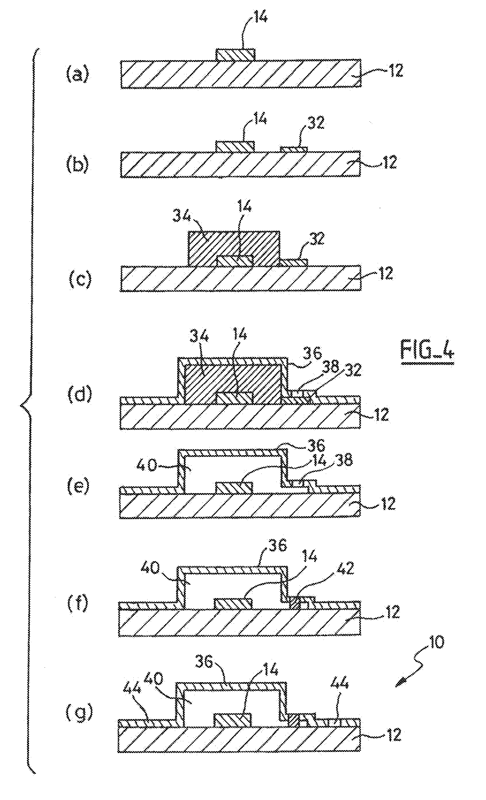 Implantable biocompatible component integrating an active sensor for measurement of a physiological parameter, a micro-electromechanical system or an integrated circuit