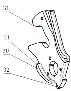 Double-pull opening structure of automobile engine hood shield lock