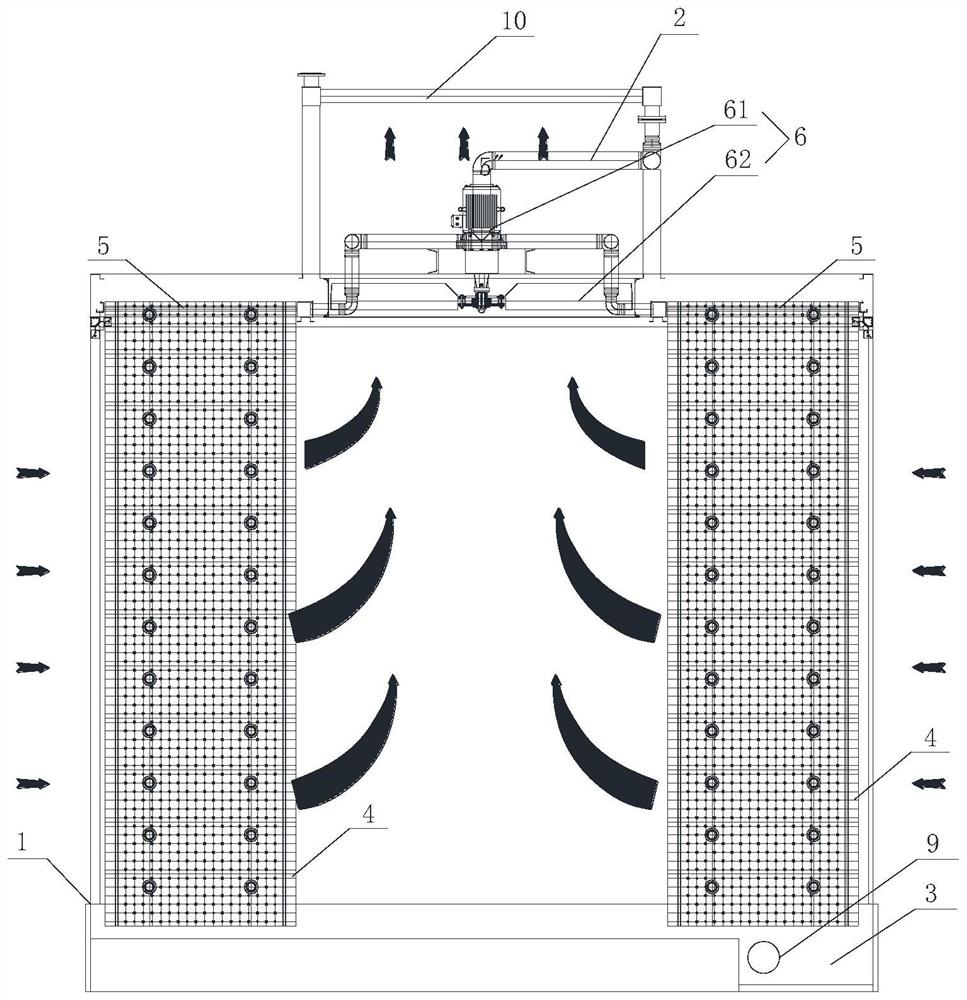 Open-closed cooling tower with indirect heater for heating