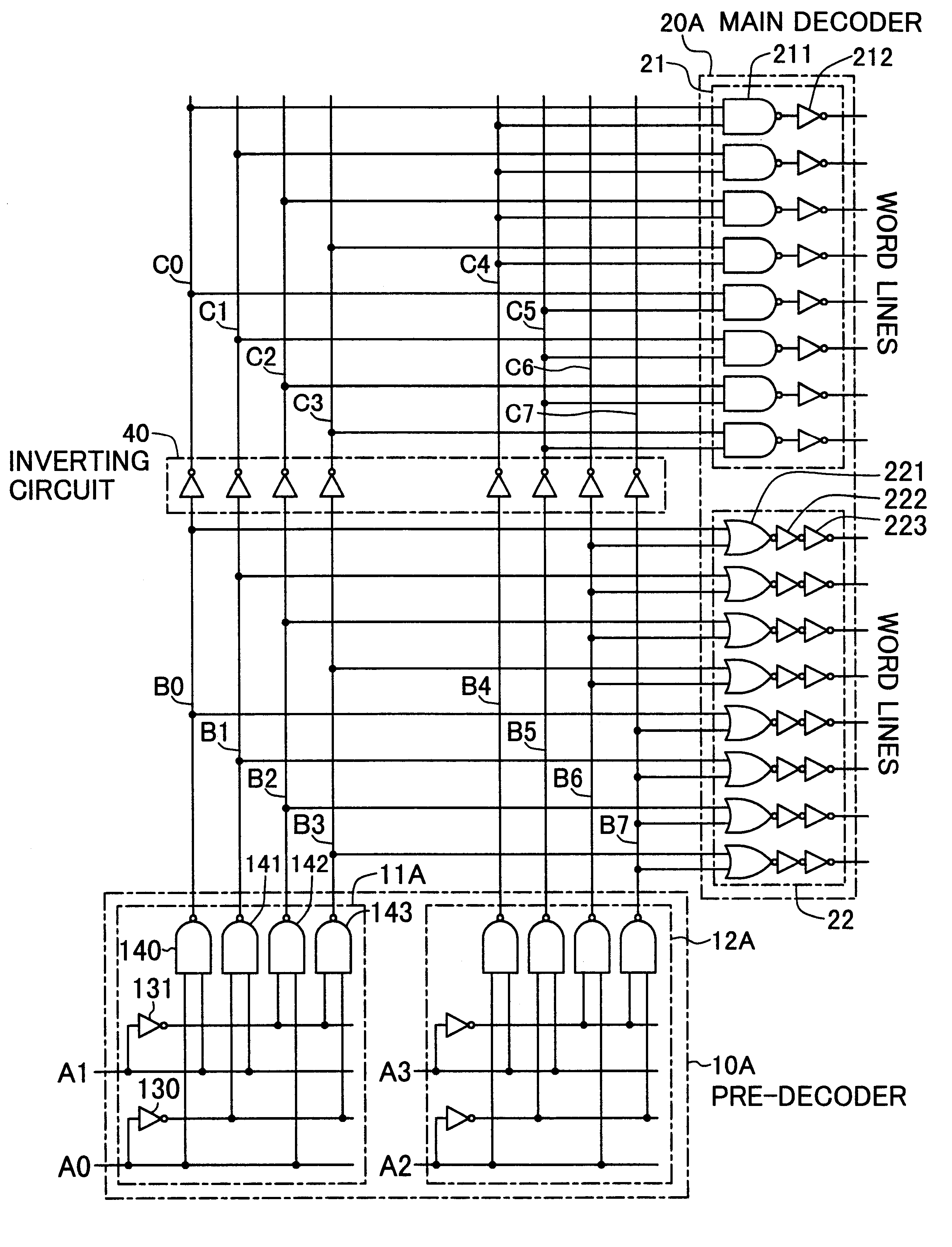 Semiconductor memory equipped with row address decoder having reduced signal propagation delay time