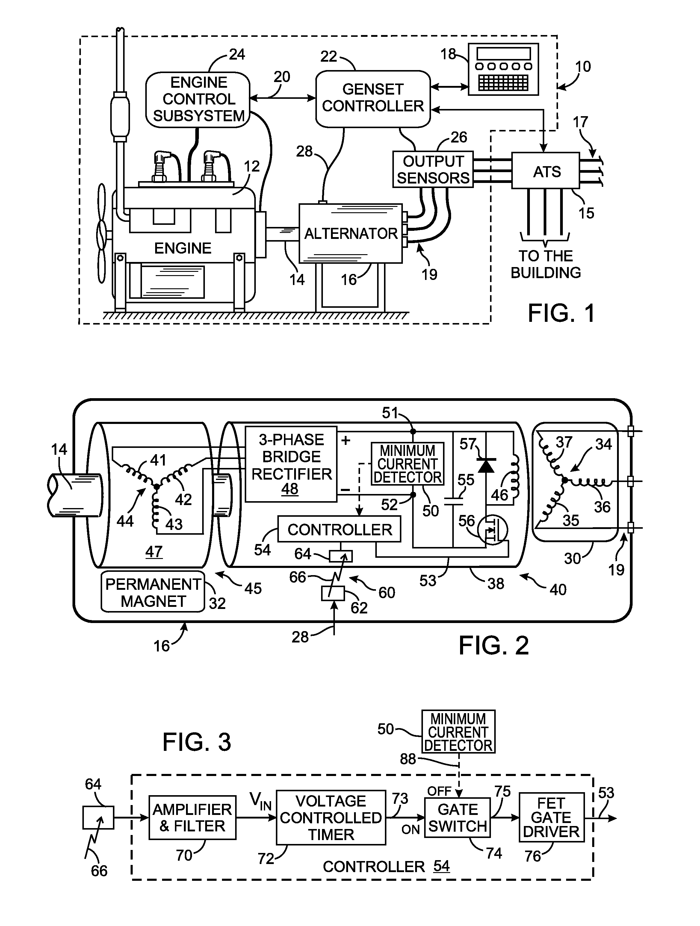 Resonant commutation system for exciting a three-phase alternator