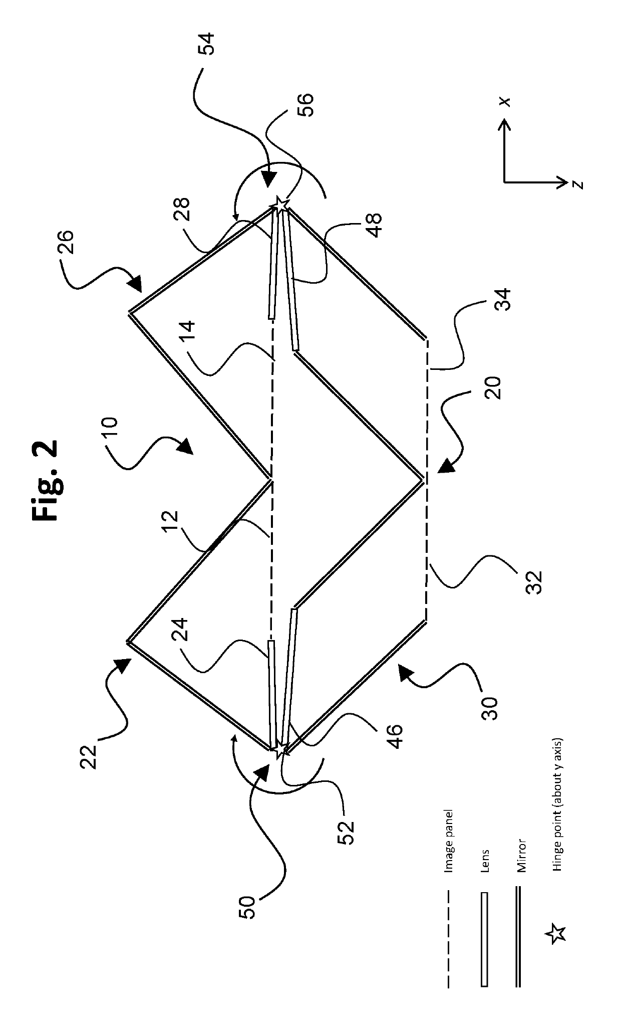 Hinged lens configuration for a compact portable head-mounted display system