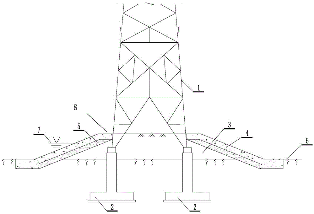 Anti-freezing structure for iron tower and foundation of transmission line in deep-water area of severe cold region