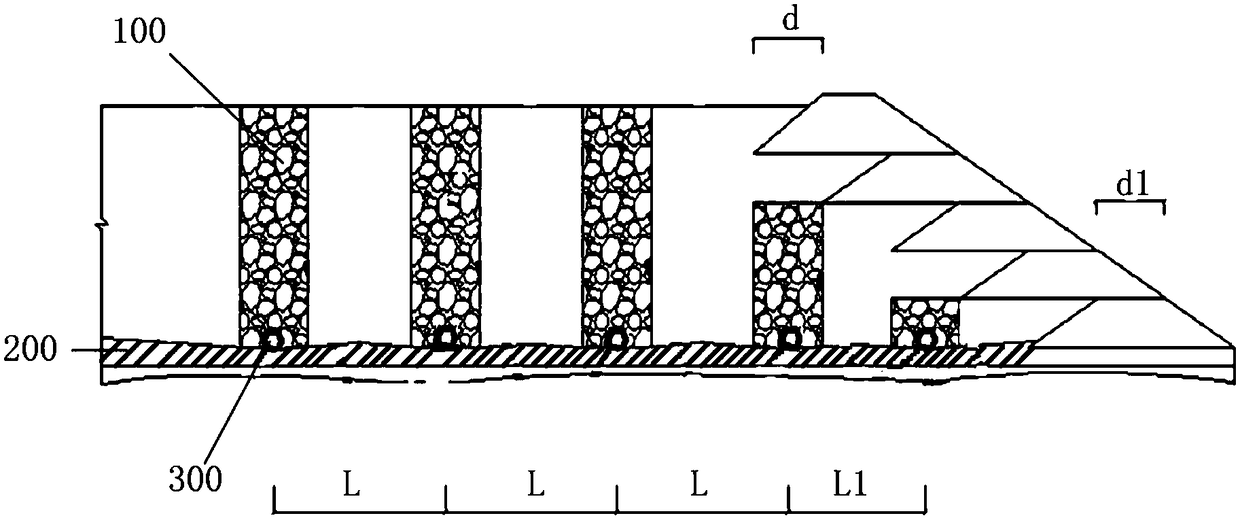 Seepage eliminating system for lowering tailing pond dam body seepage line by using mining barren rocks and construction method thereof