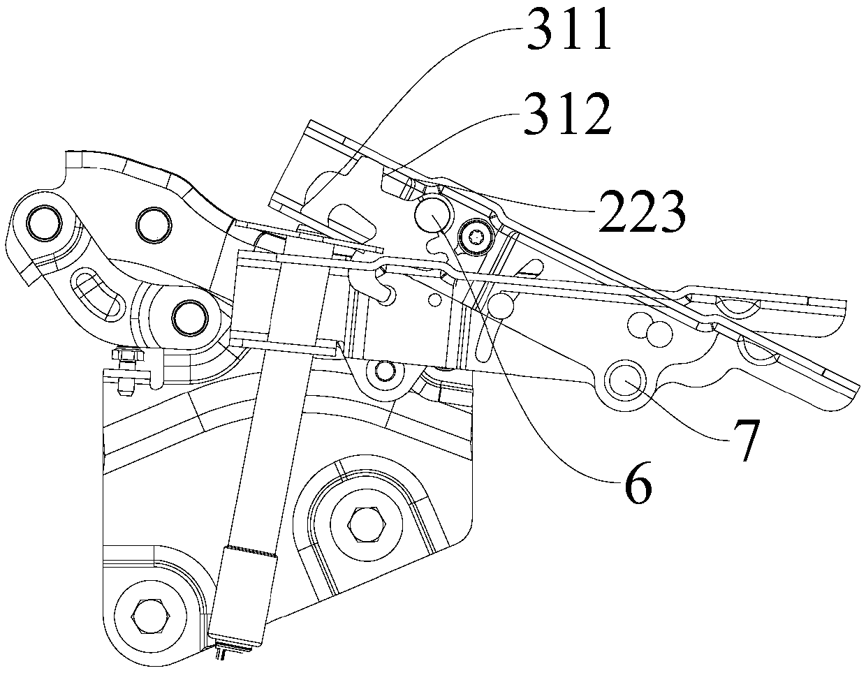 Engine hood hinge device for vehicle, and vehicle with engine hood hinge device