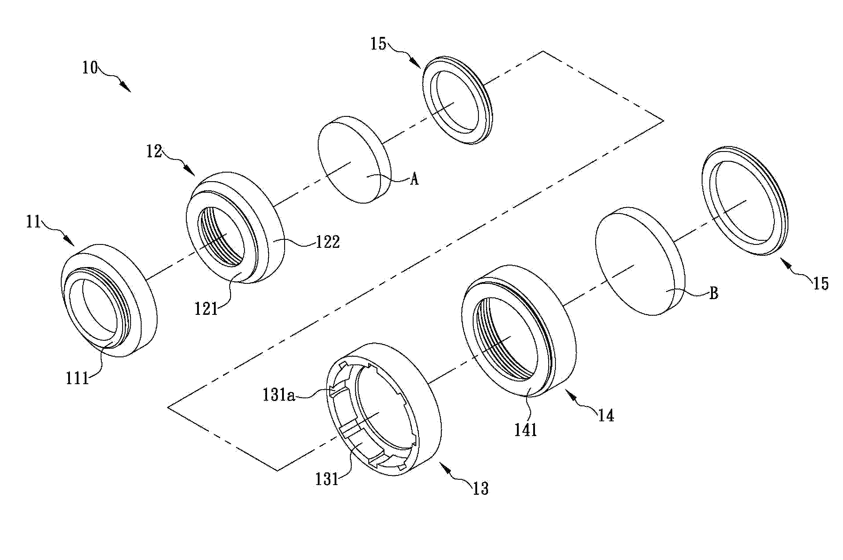 Multi-ring optical filter assembly allowing independent adjustment of rotation angle of each lens thereof