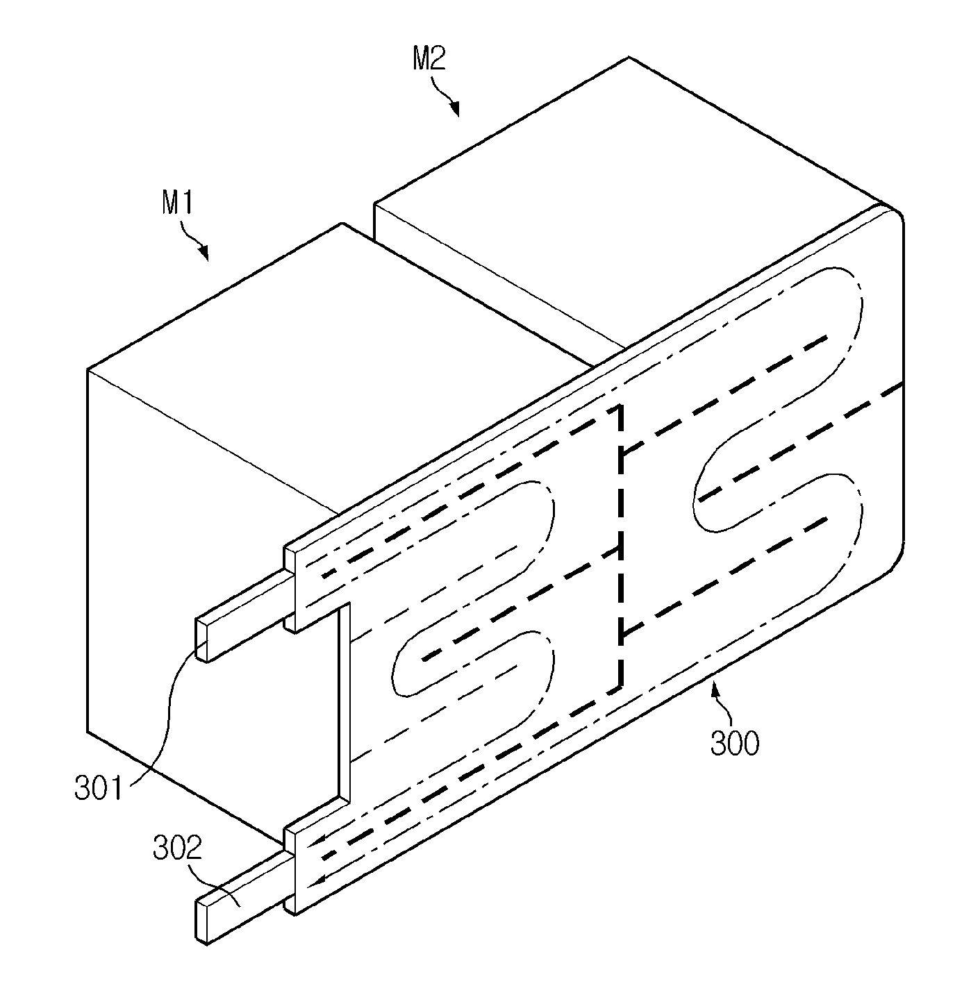 Heat sink having two or more separated channels arranged vertically with common inlet and common outlet