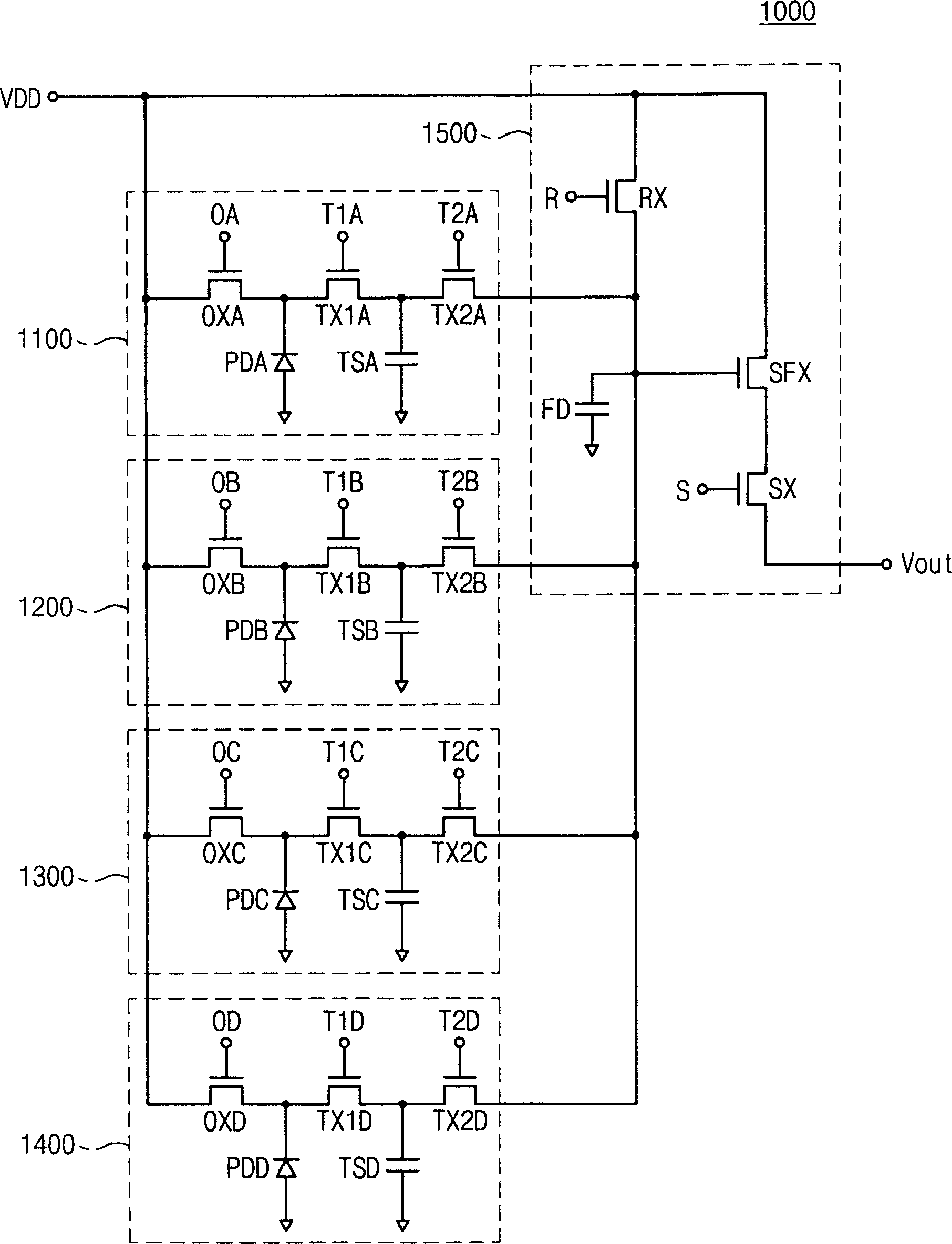 Image sensor with shared voltage converter for global shutter operation