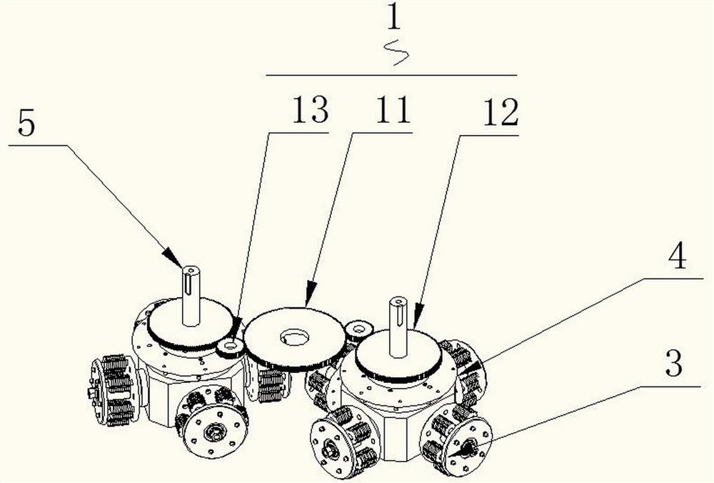 Planet axial movement milling and grinding overlapped quadrangular head mechanism