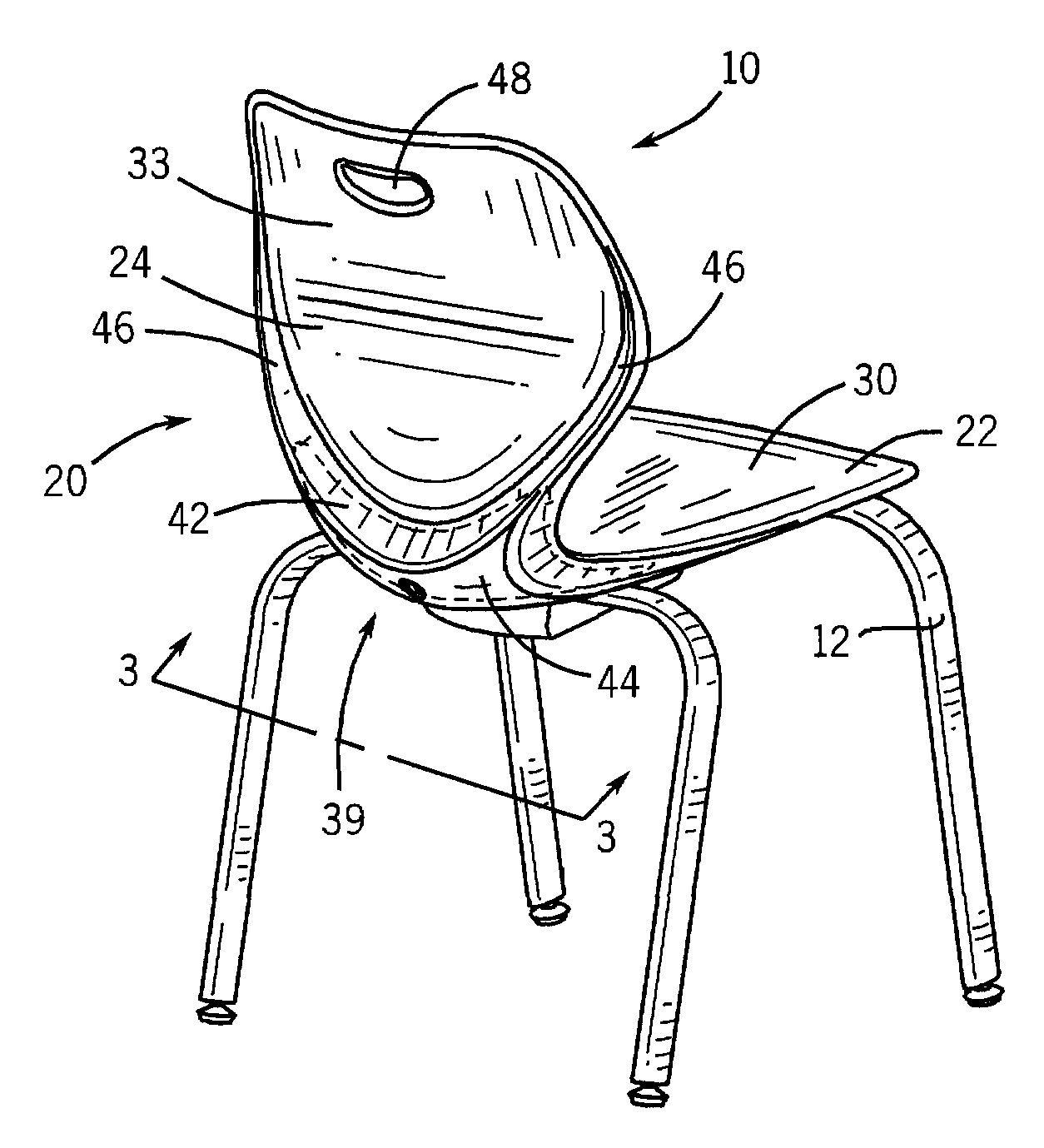 Chair shell with integral hollow contoured support