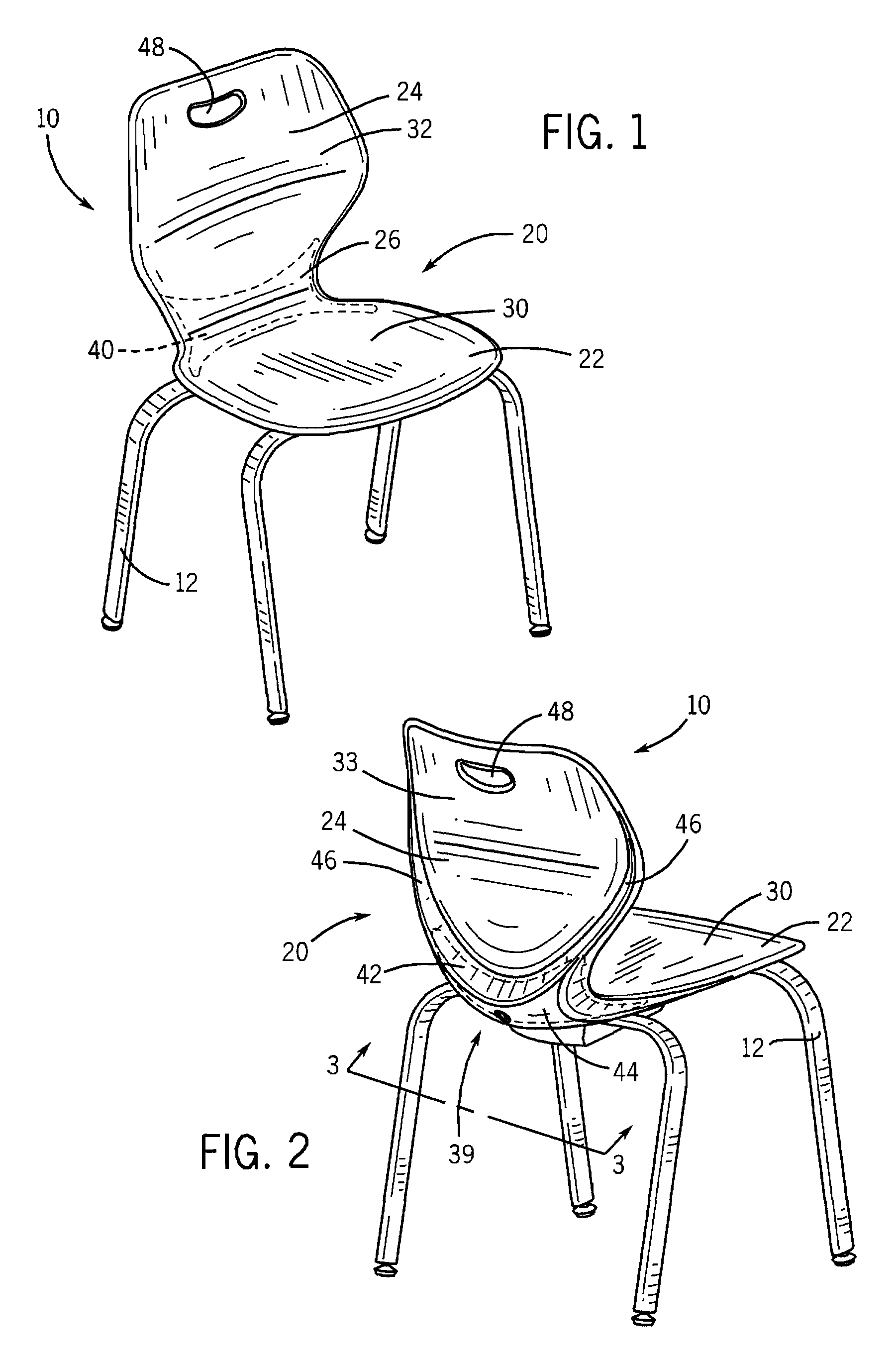 Chair shell with integral hollow contoured support