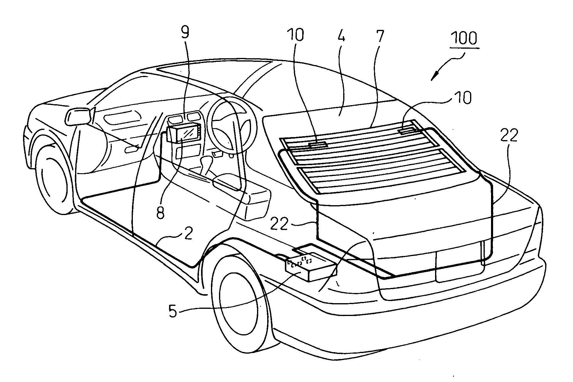 Loop antenna attached to rear window of vehicle