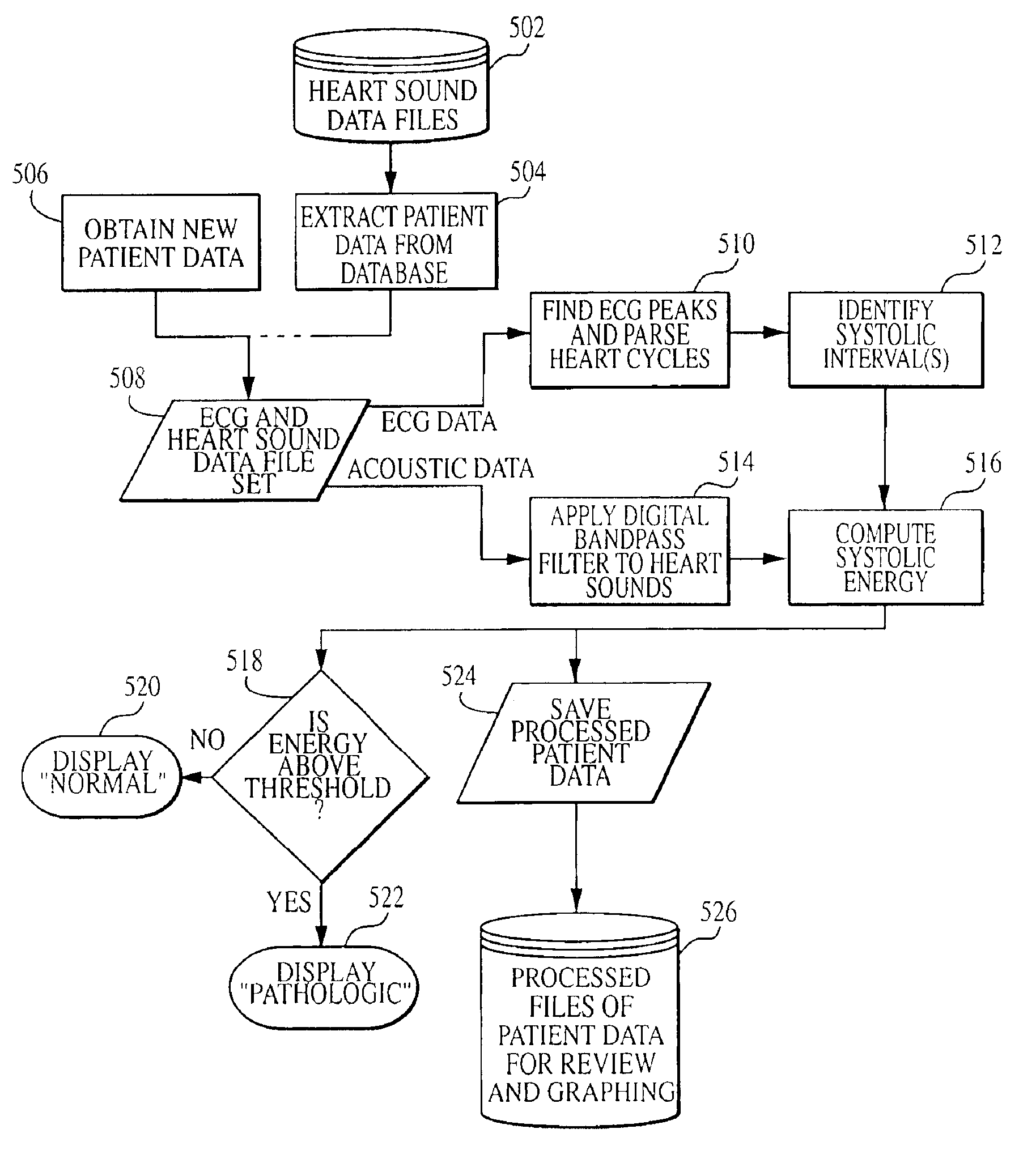 System and method for diagnosing pathologic heart conditions