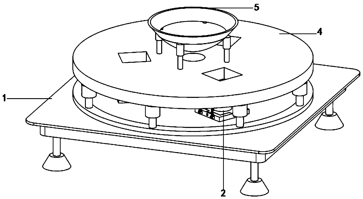 A metering support device for a round-bottomed chemical solvent storage tank with three support legs