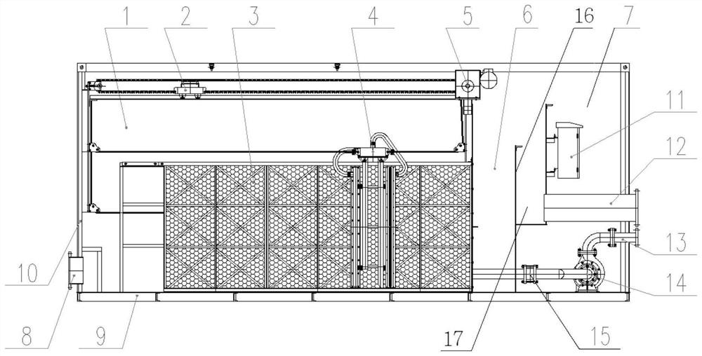 Container type vertical sheet sewage filtering device