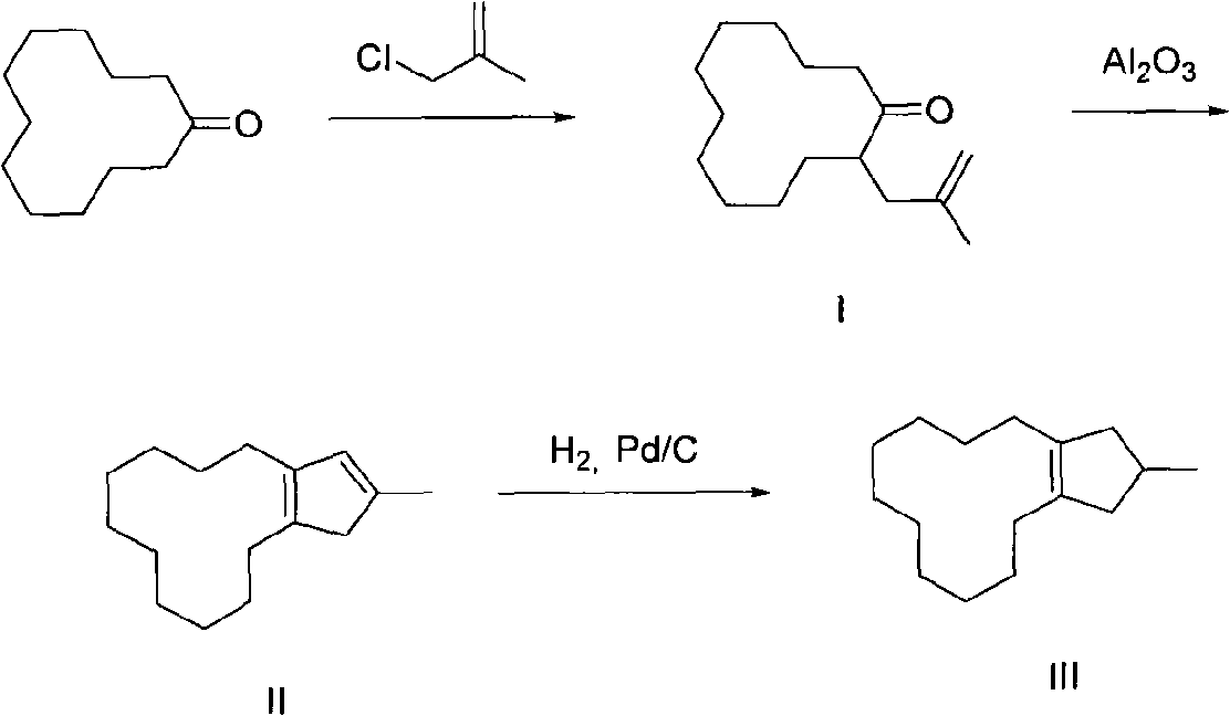 Synthesis method of macro cyclic ketone intermediate 14-methyl bicycle [10, 3, 0] pentadecyl-1-alkene