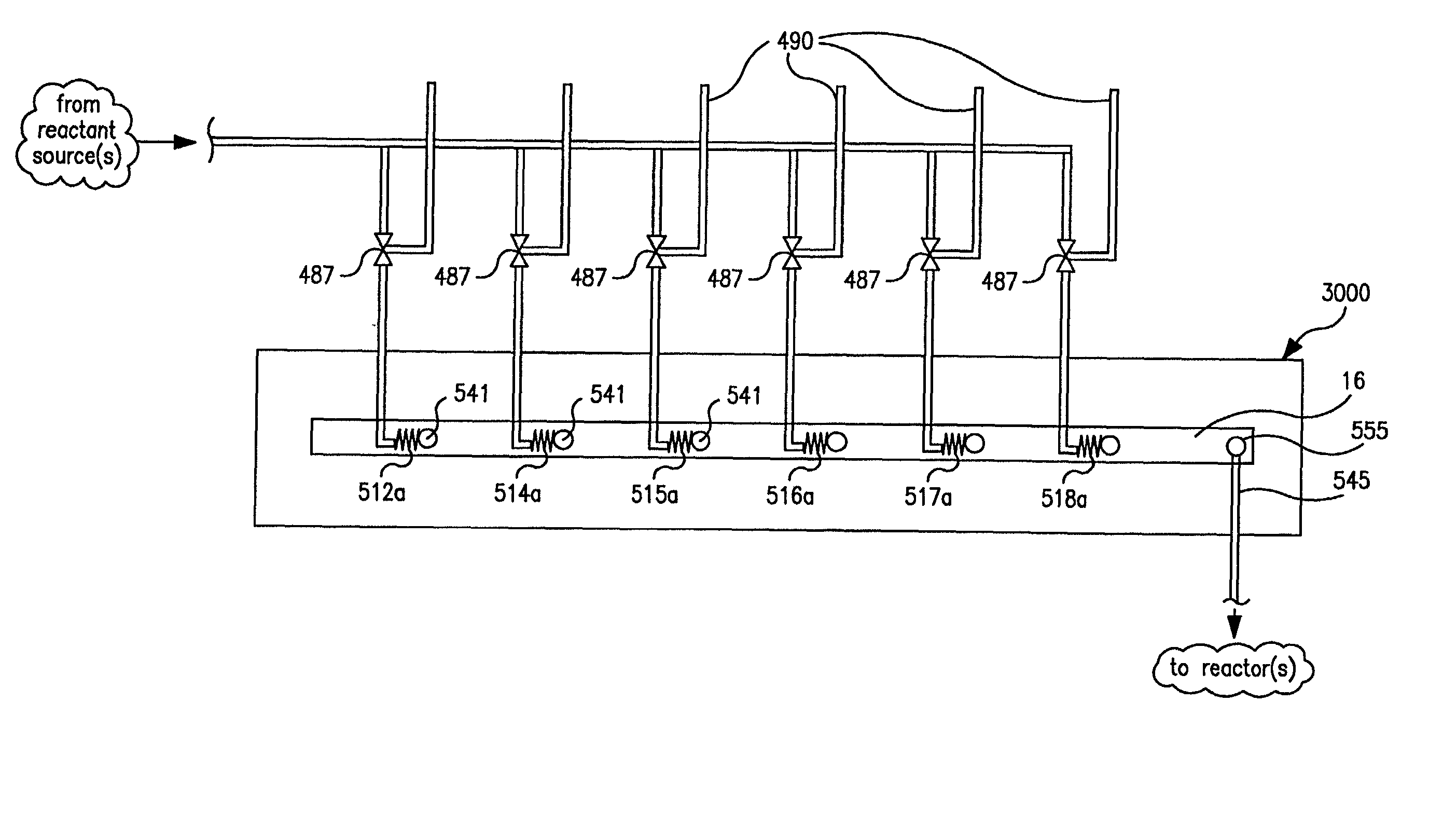 Parallel flow reactor having variable composition