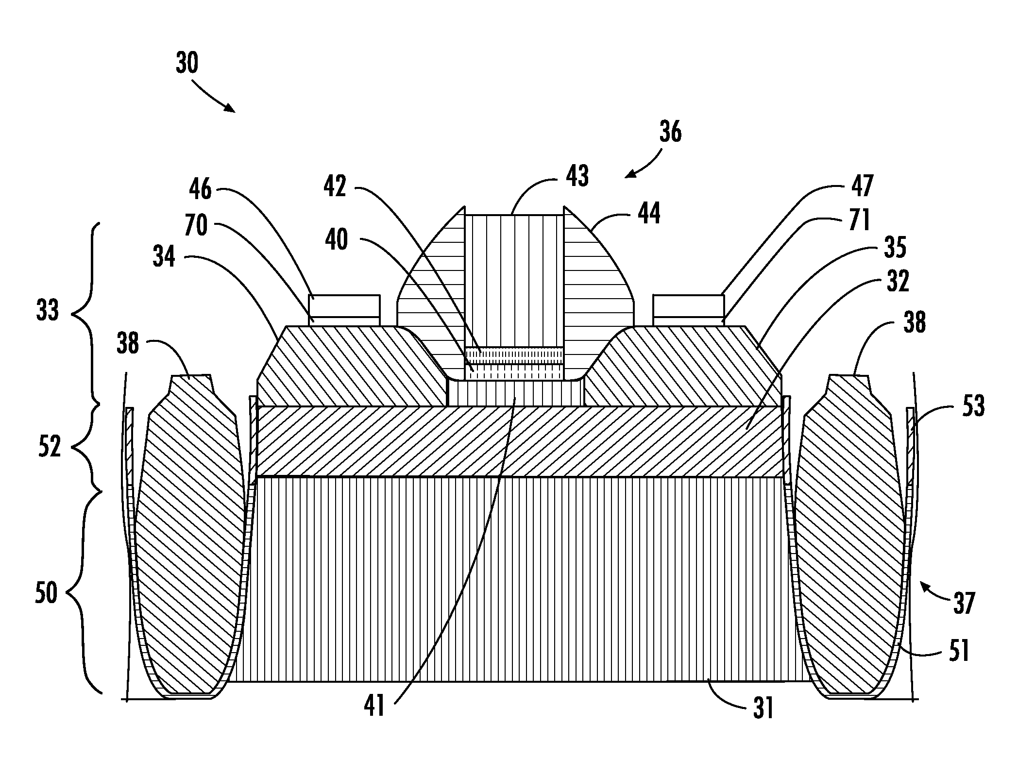 Electronic device including shallow trench isolation (STI) regions with bottom nitride liner and upper oxide liner and related methods