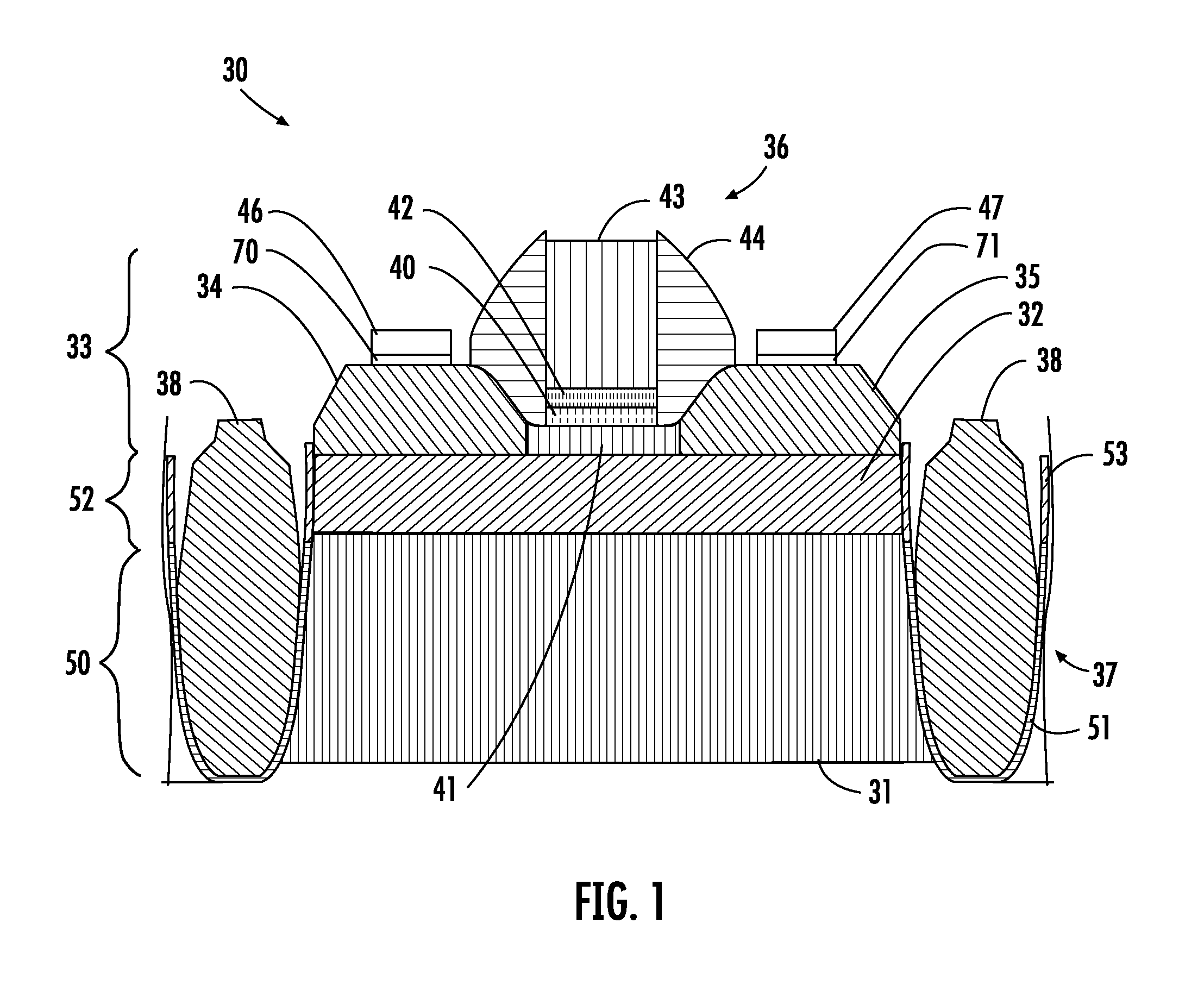 Electronic device including shallow trench isolation (STI) regions with bottom nitride liner and upper oxide liner and related methods