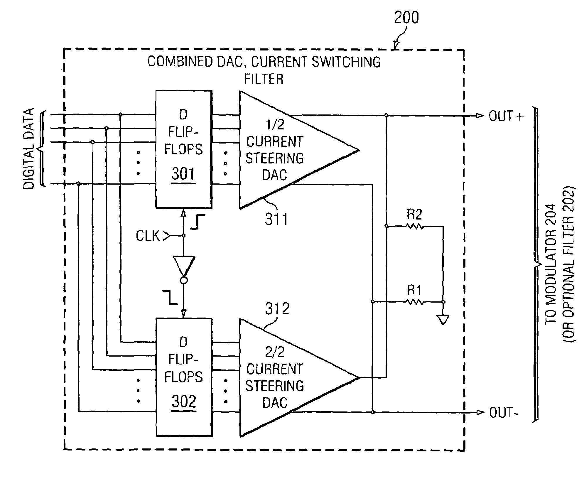 Current switching arrangement for D.A.C. reconstruction filtering