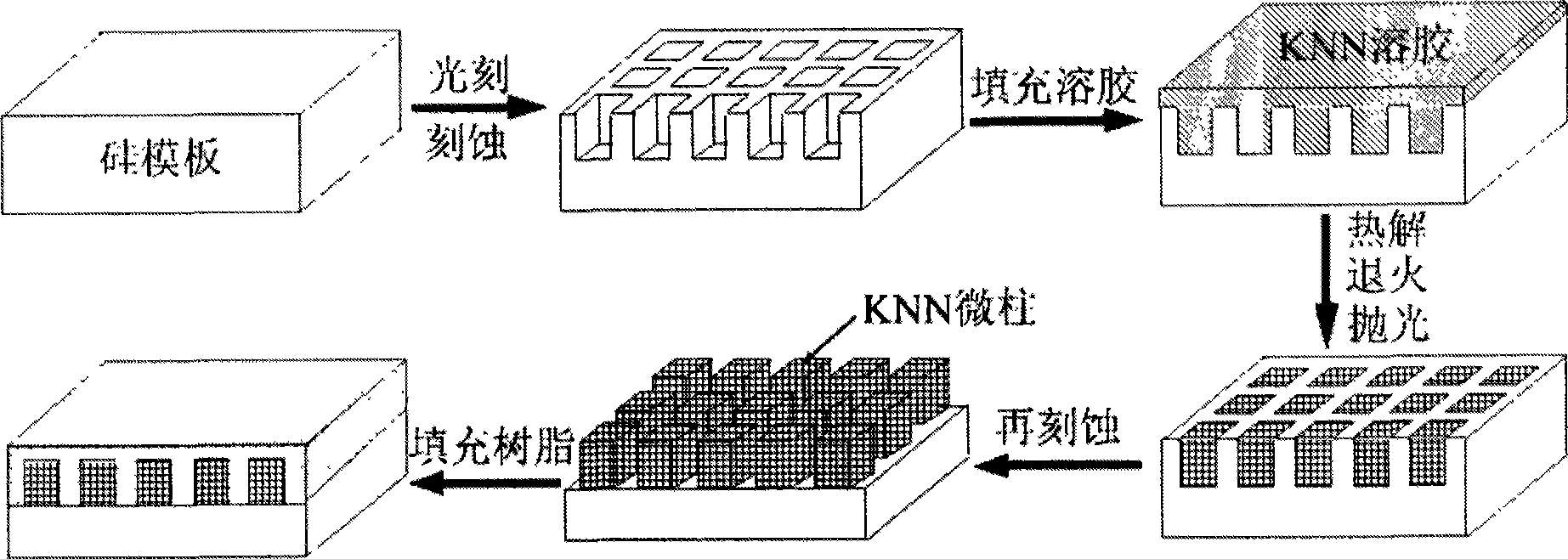 Microfine piezoelectric ceramics array structure composite material and preparation thereof