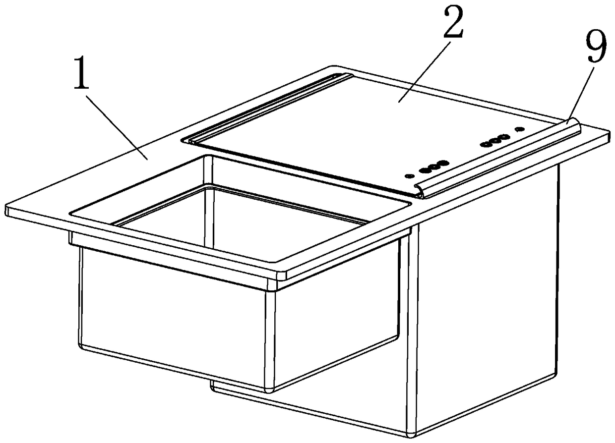 Water trough type dish-washing machine with cover plate having damping function