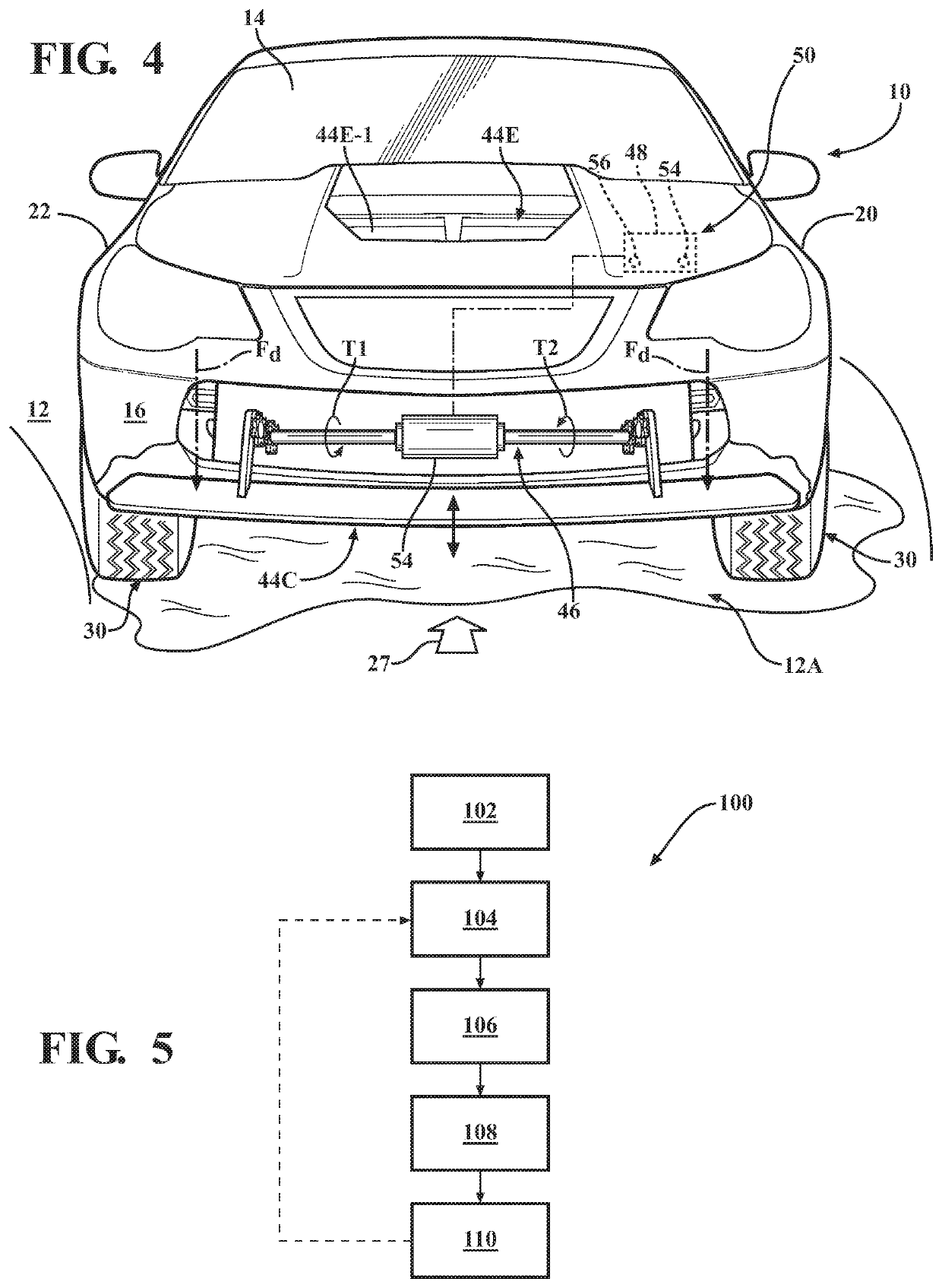 Control of vehicle aerodynamic force for hydroplaning mitigation