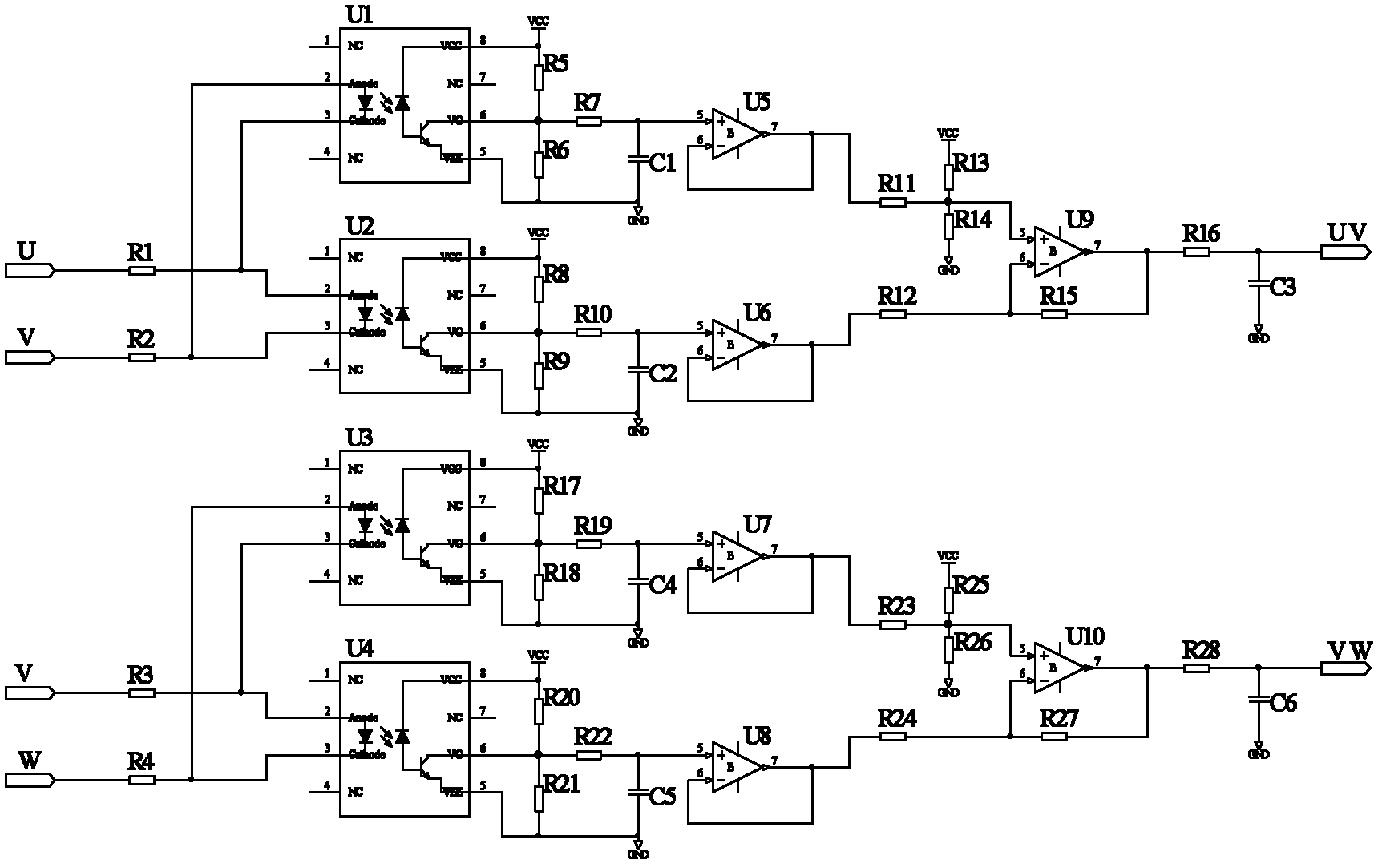Detection method of three-phase inverter output line voltage