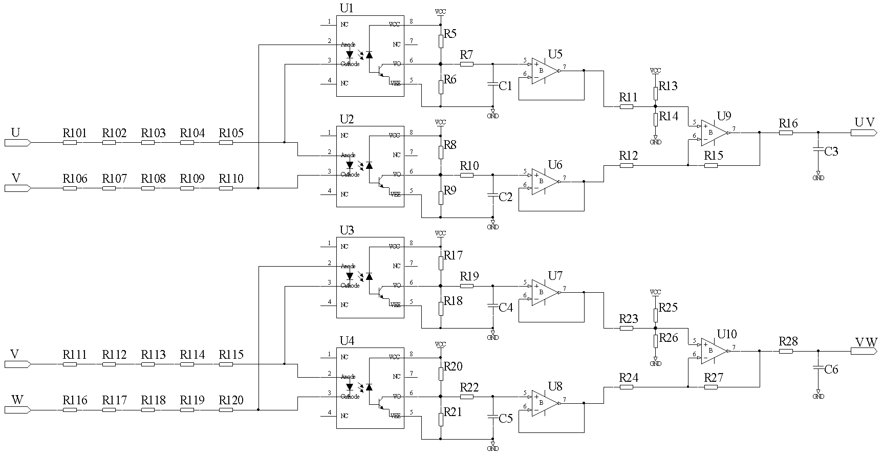 Detection method of three-phase inverter output line voltage