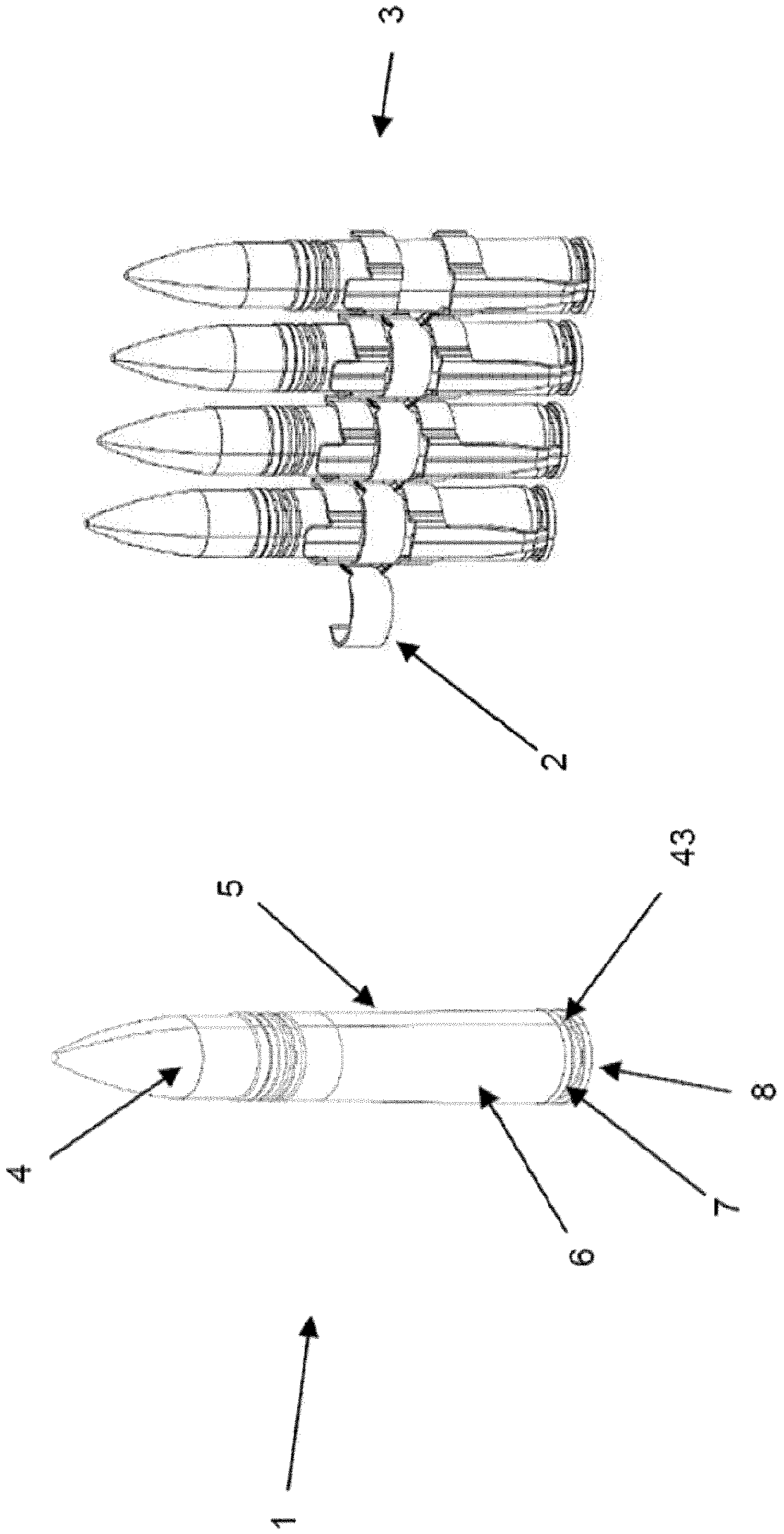 Device for ejecting cartridges and/or links from a chain or ammunition strip connected to a main and/or secondary weapon