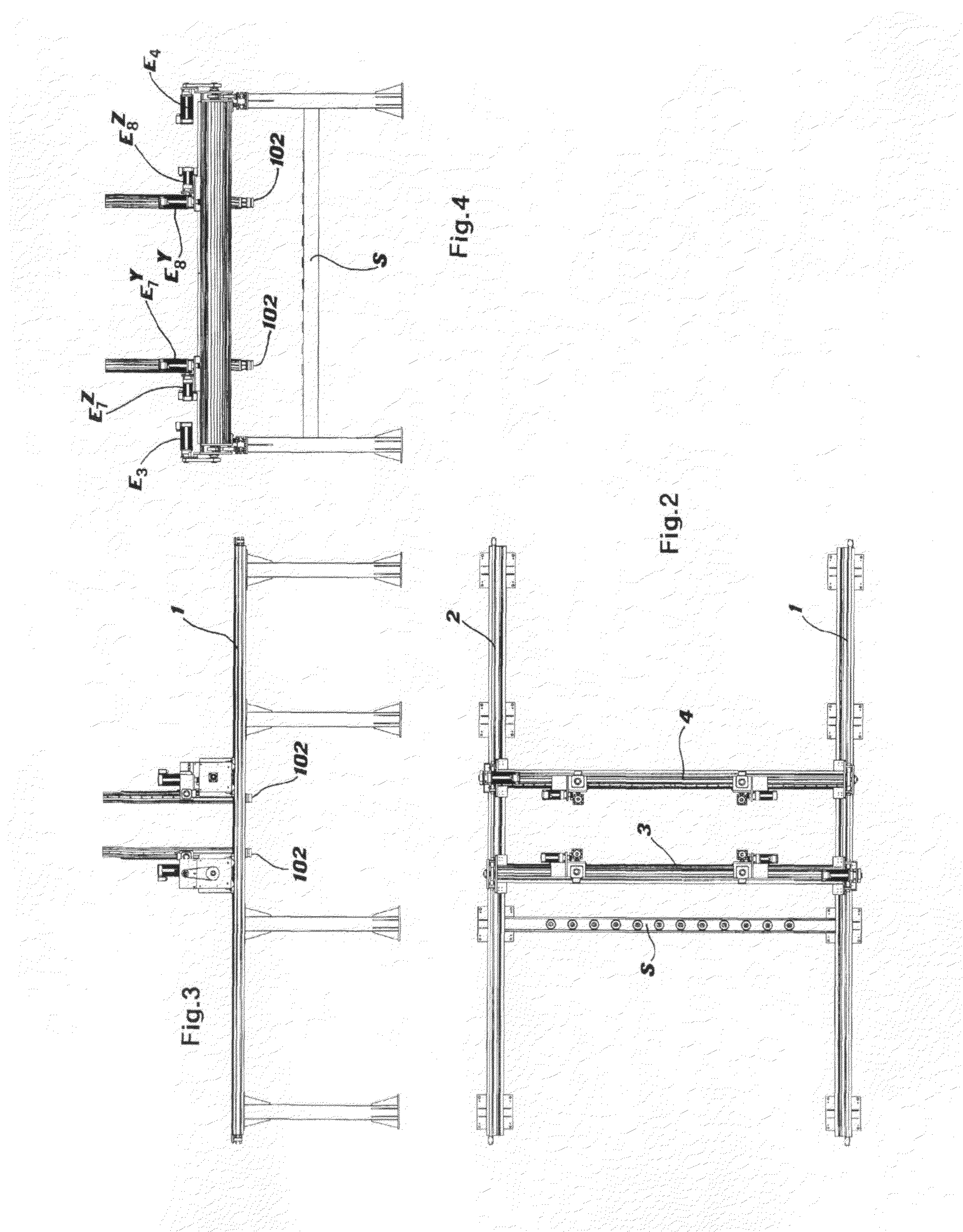 Loading/unloading system serving a sheet cutting centre, feeding tray therefor and relative handling method