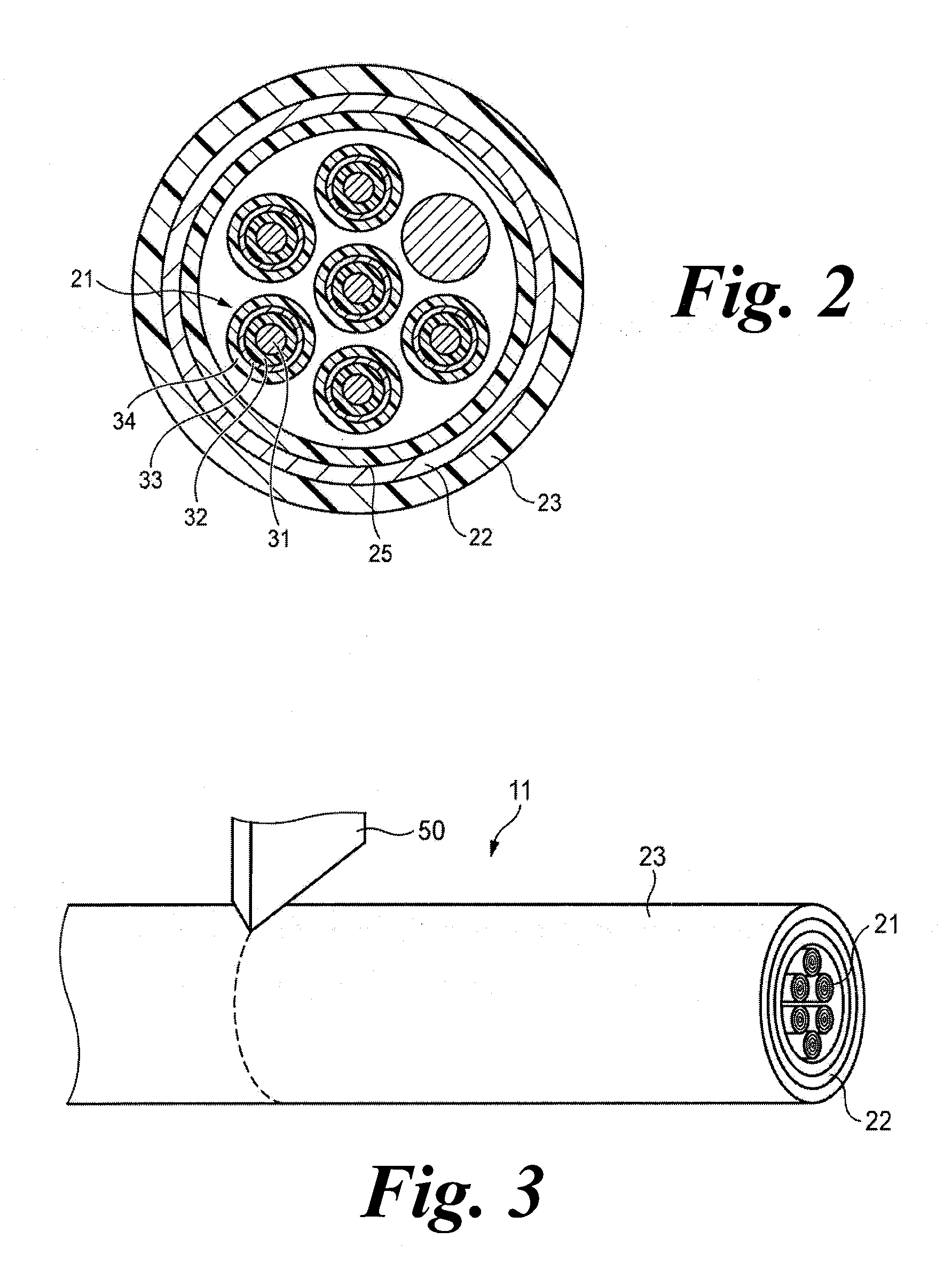 Multi-core cable and aligning method therefor