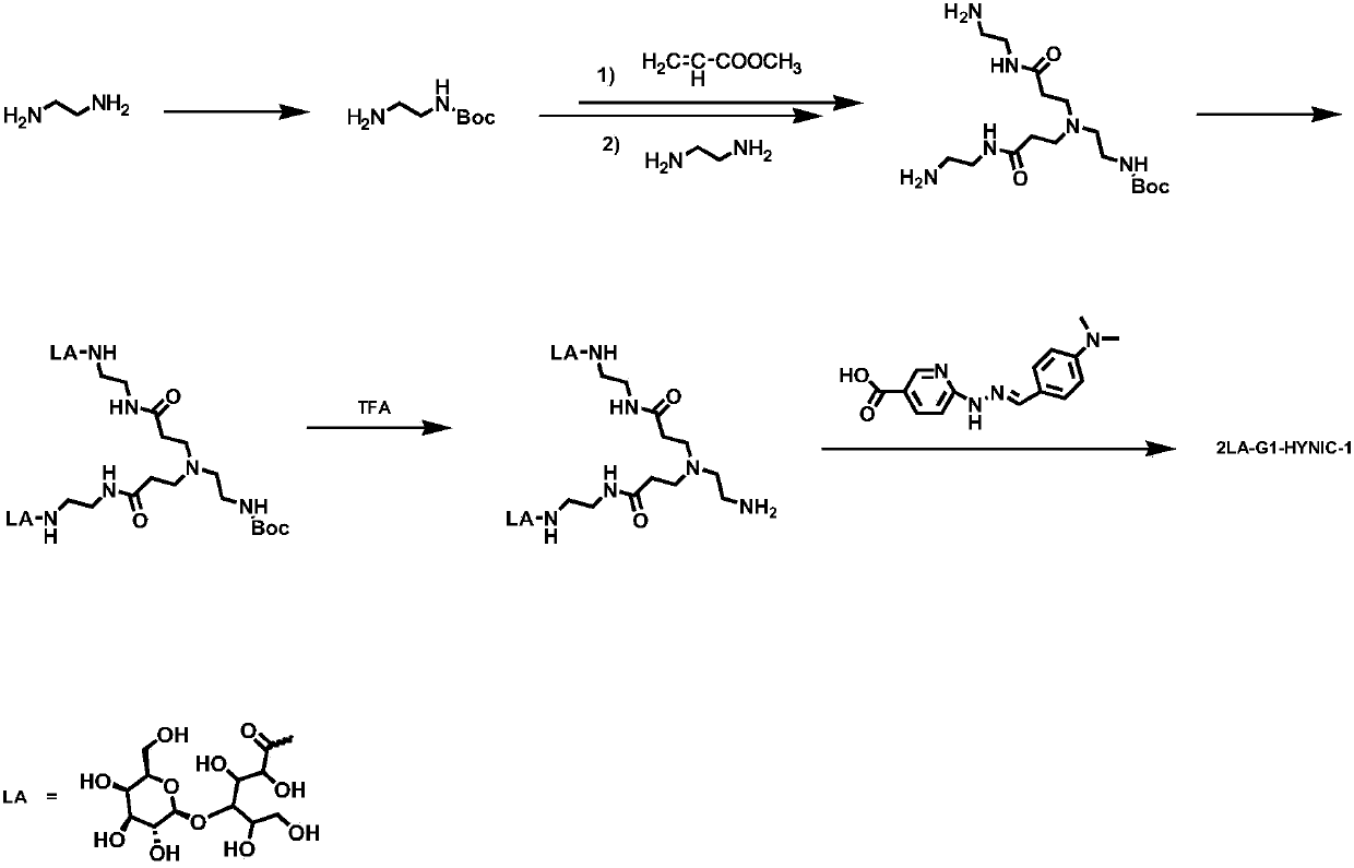 <sup>99m</sup> Tc-labeled multivalent sugar fan-shaped dendrimer complex and its use, multivalent sugar fan-shaped dendritic ligand and its preparation method
