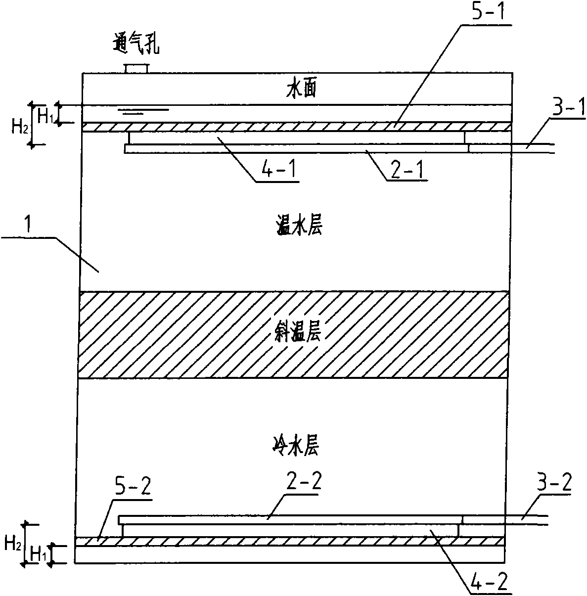 Natural layering water cold accumulation device