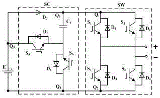 Cascading type six-switch multilevel inverter