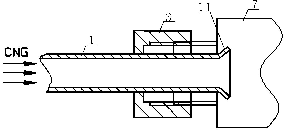 Connection structure of high-pressure conveying pipeline based on the principle of flaring and ferrule