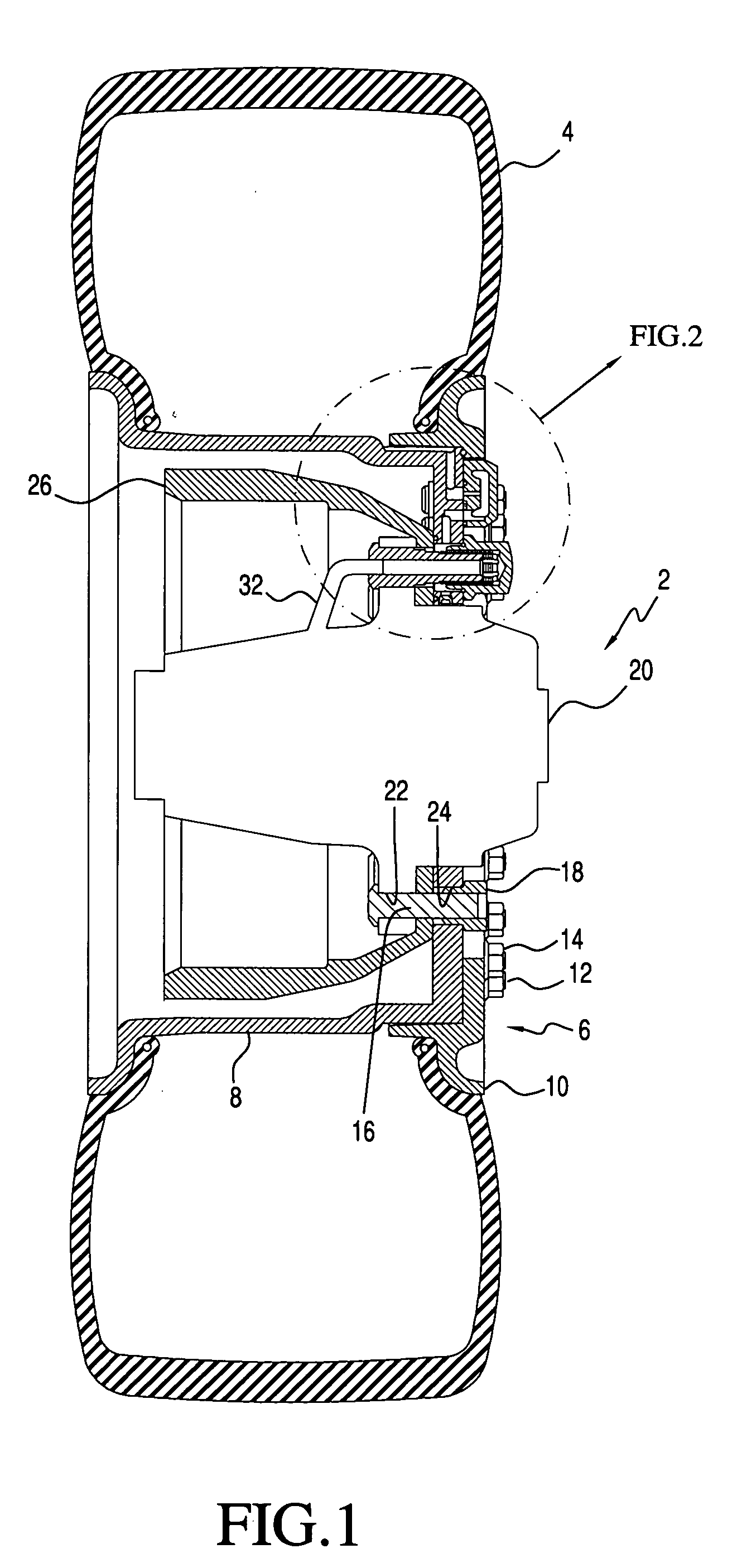 Vehicle wheel assembly with a hollow stud and internal passageways connected to a CTIS