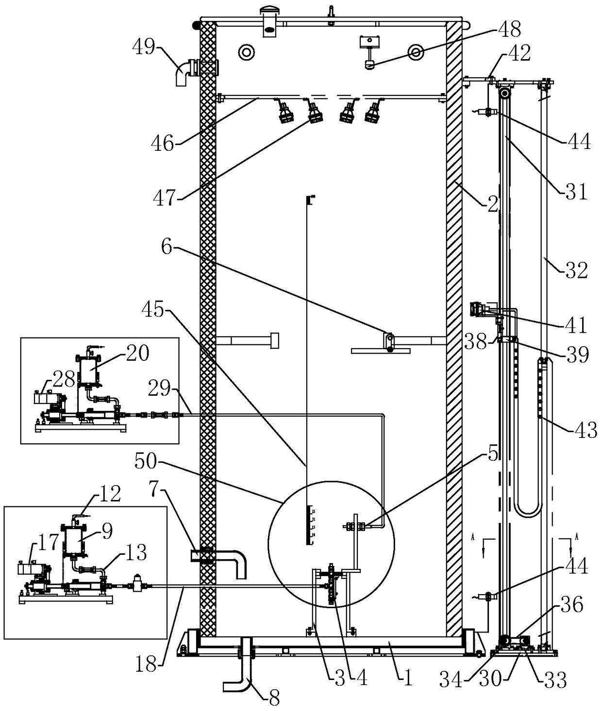 A vertical simulation device and simulation method for submarine oil spill