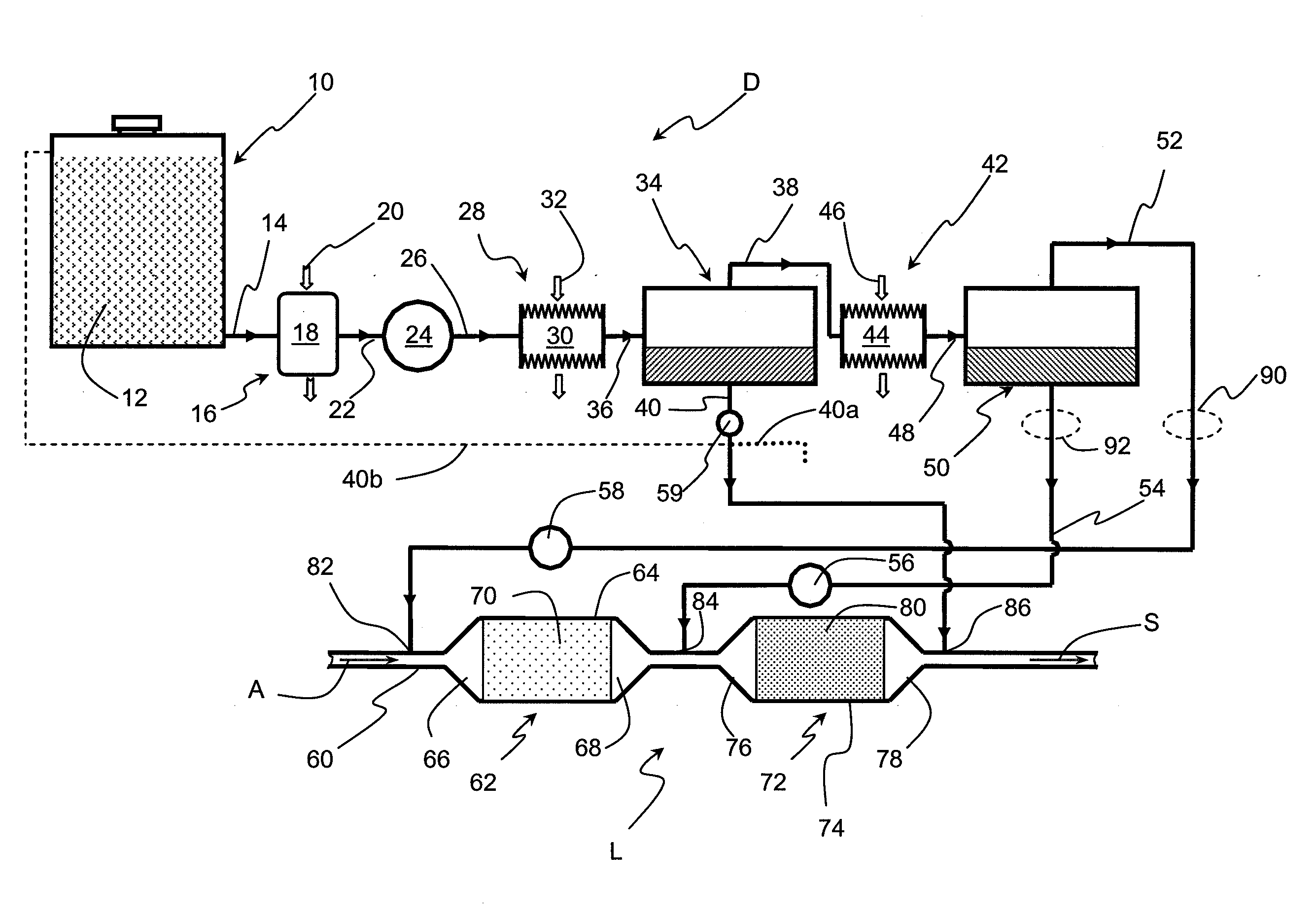Method of treating pollutants contained in exhaust gases, notably of an internal-combustion engine, and system using same