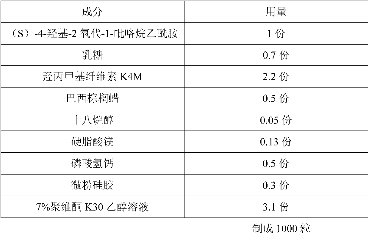 High-stability (S)-4-hydroxy-2-oxo-1-pyrrolidine acetamide sustained release capsule and preparation method thereof