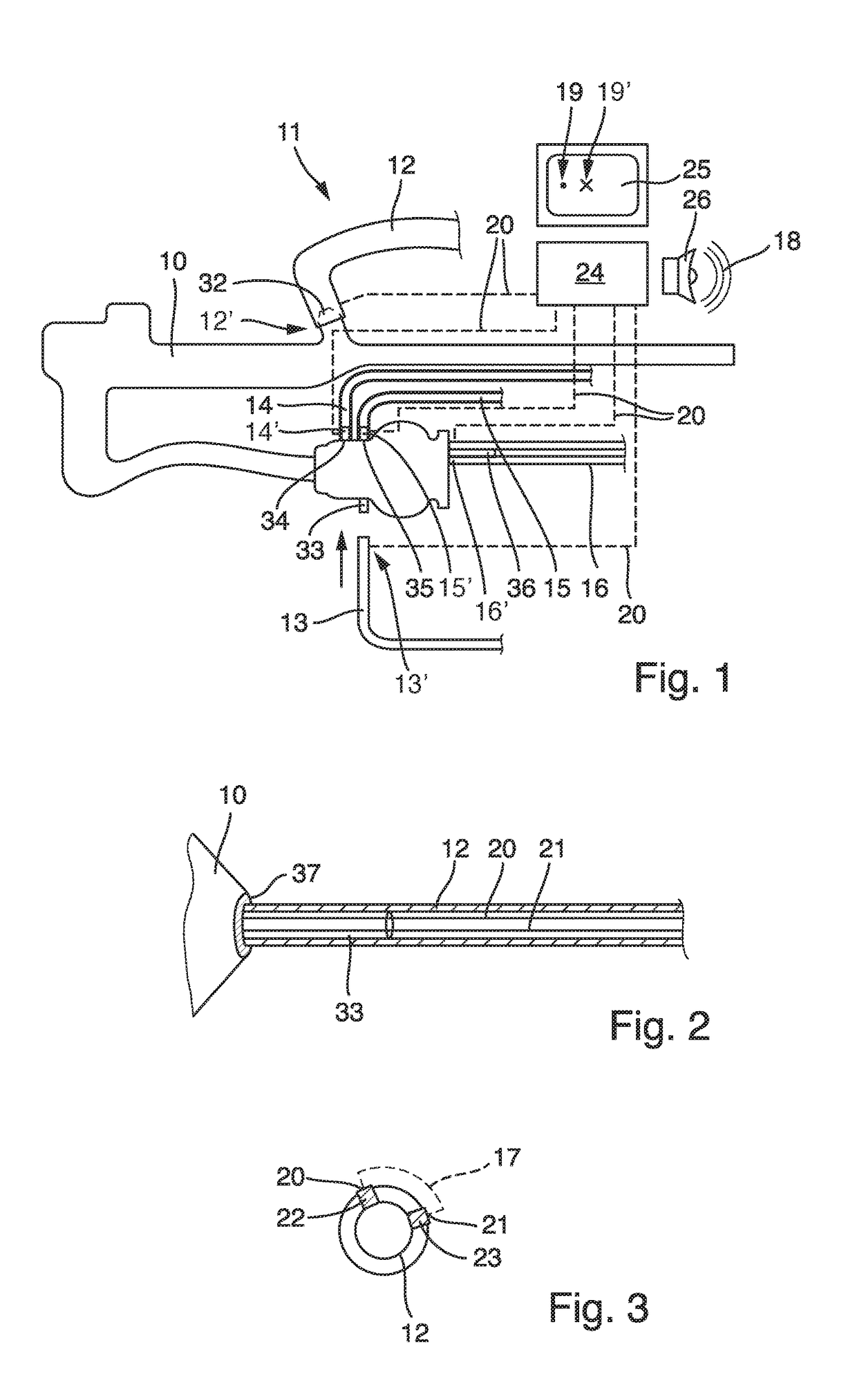 Monitoring of the connection of fluid lines to surgical instruments