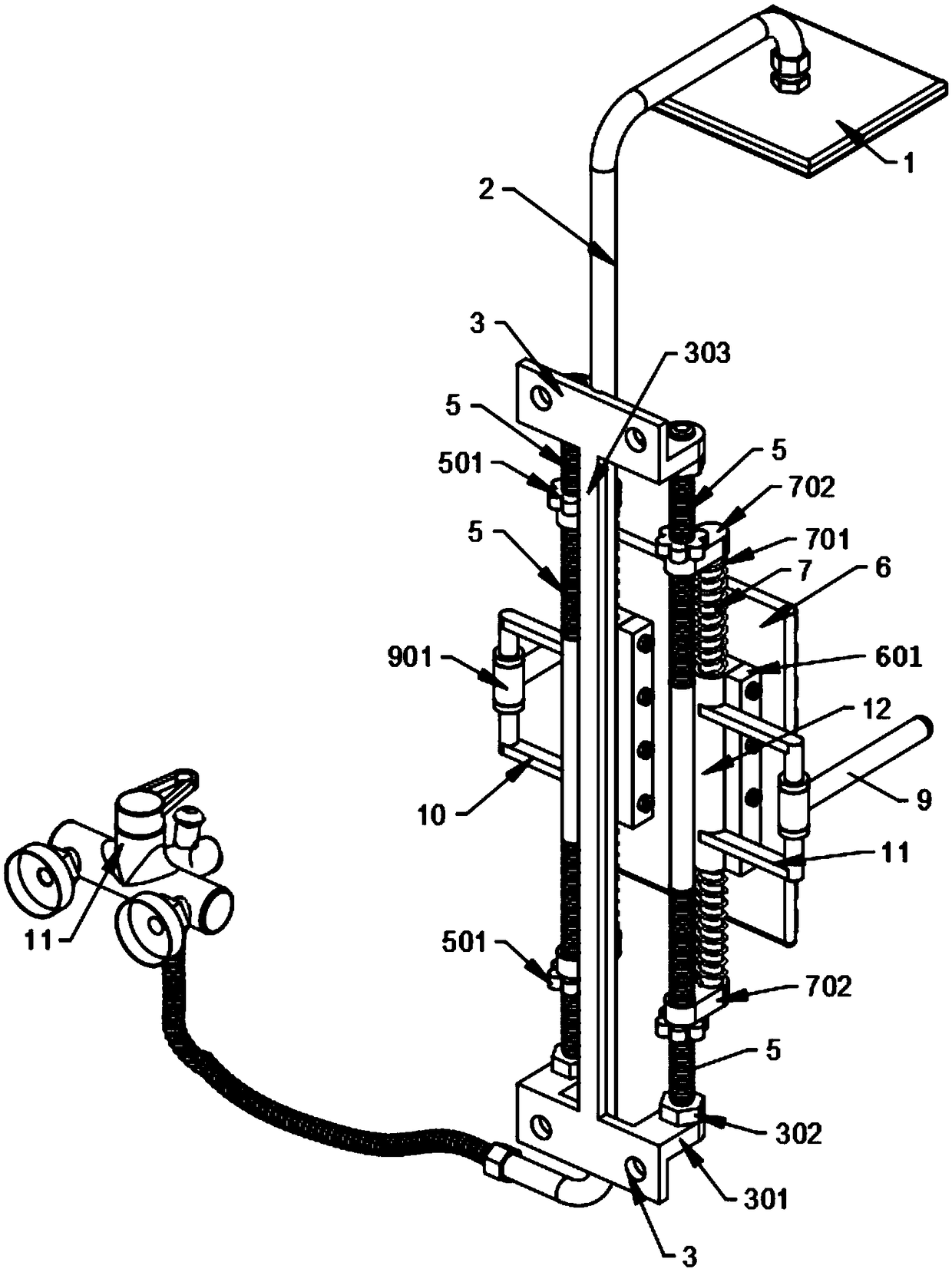 Shower device capable of facilitating self-cleaning and back care of patient