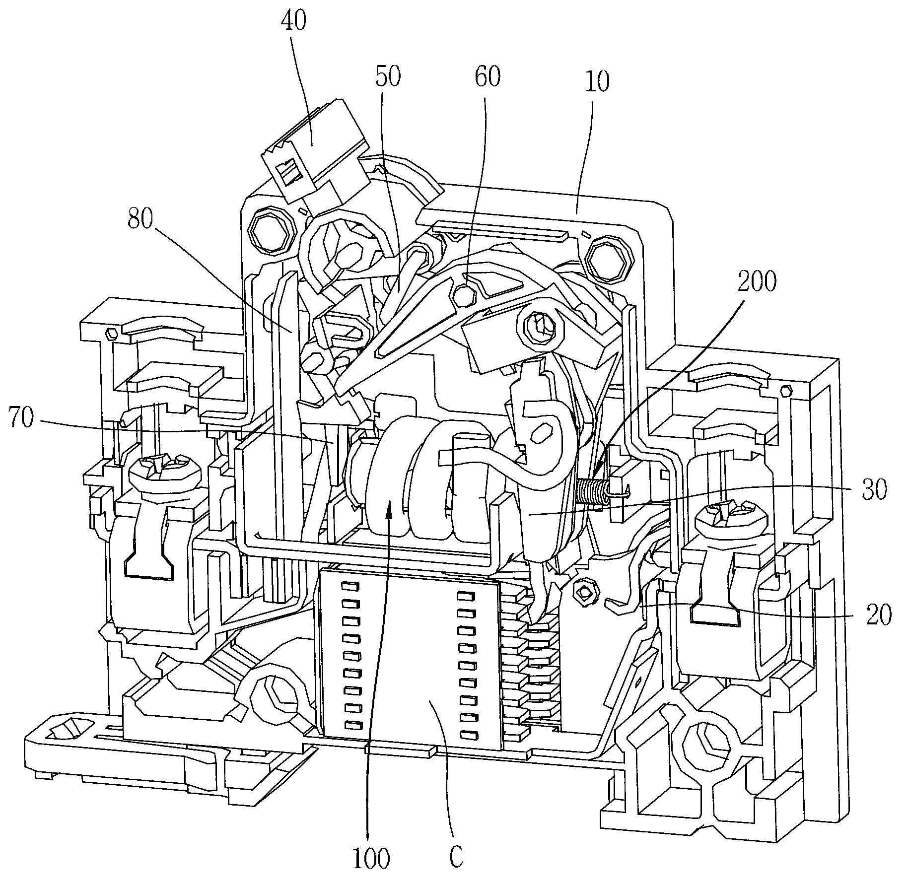 Instant trip mechanism for minitype circuit breaker