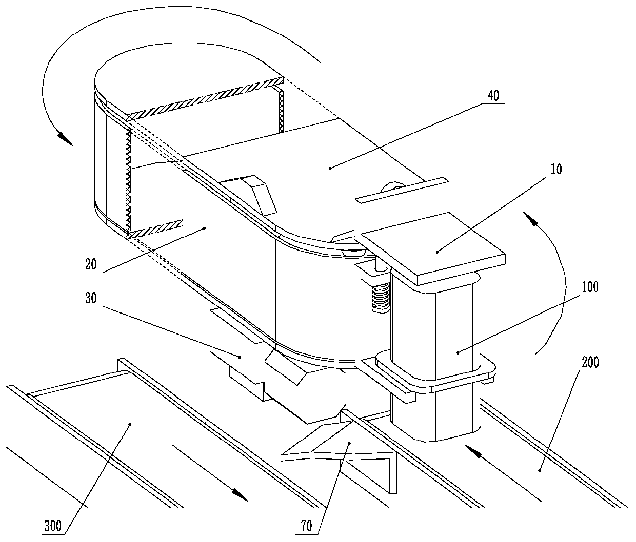 Bottle conveying device for the preparation of granules